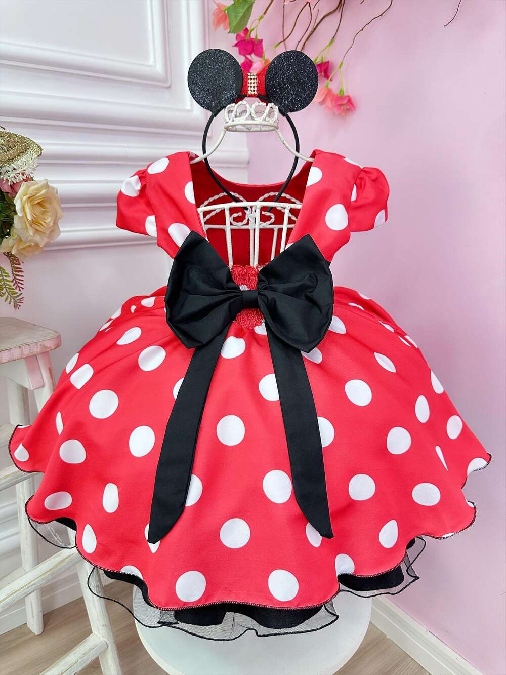 Vestido Infantil Minnie Vermelho C/ Bolinhas Brancas Festas