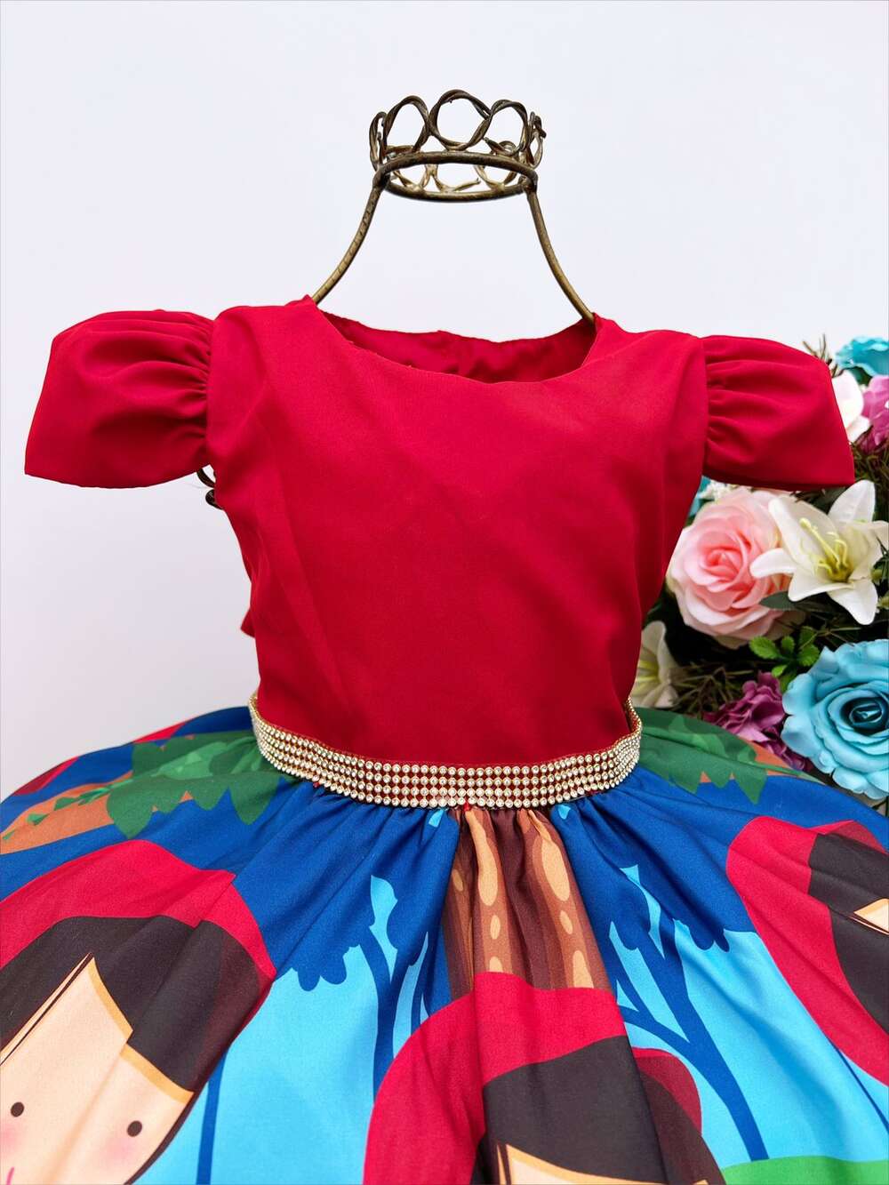 Vestido Infantil Chapeuzinho Vermelho Floral com Capuz