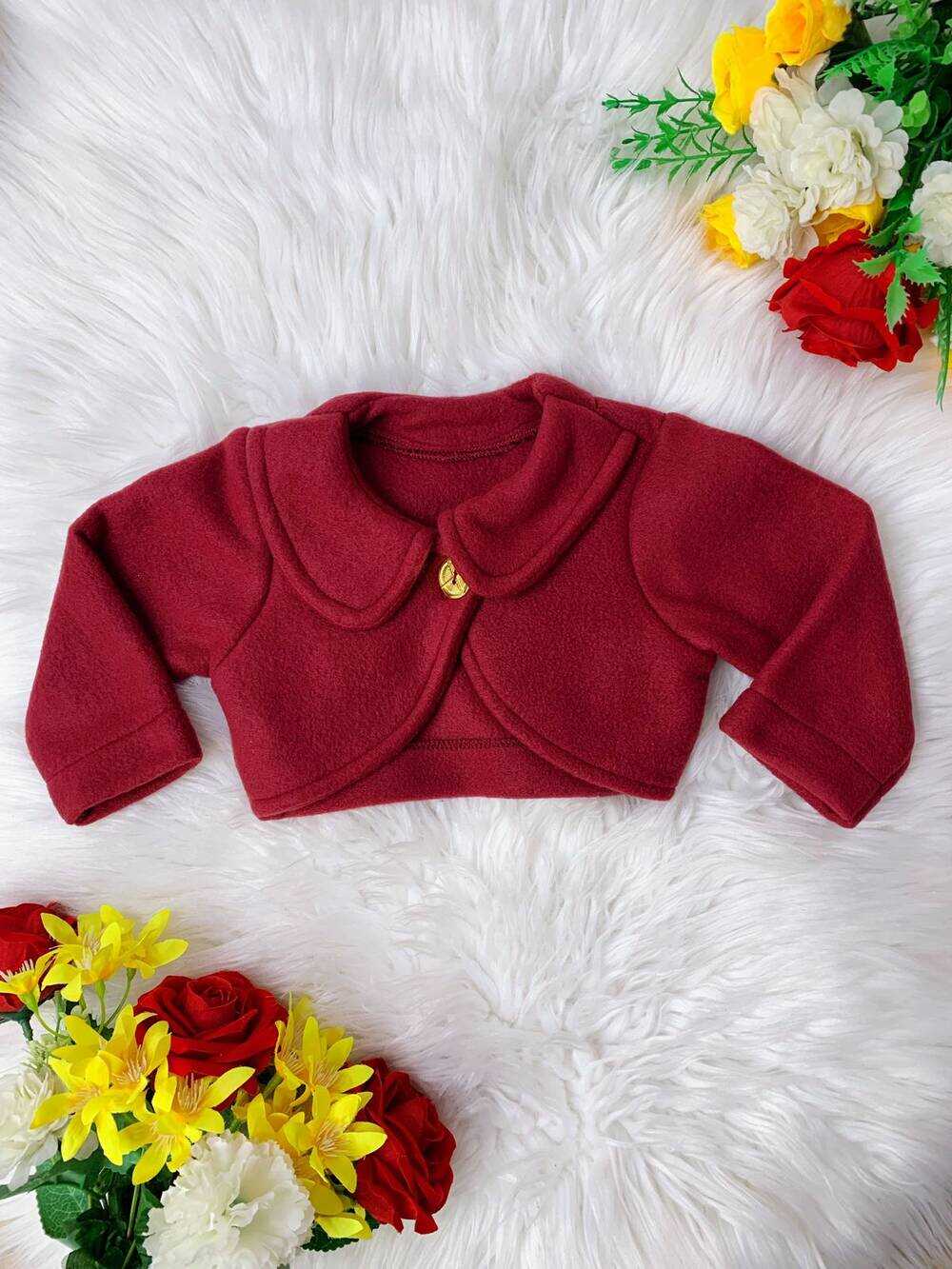 Bolero Infantil Marsala Soft Com Gola e Botão Luxo