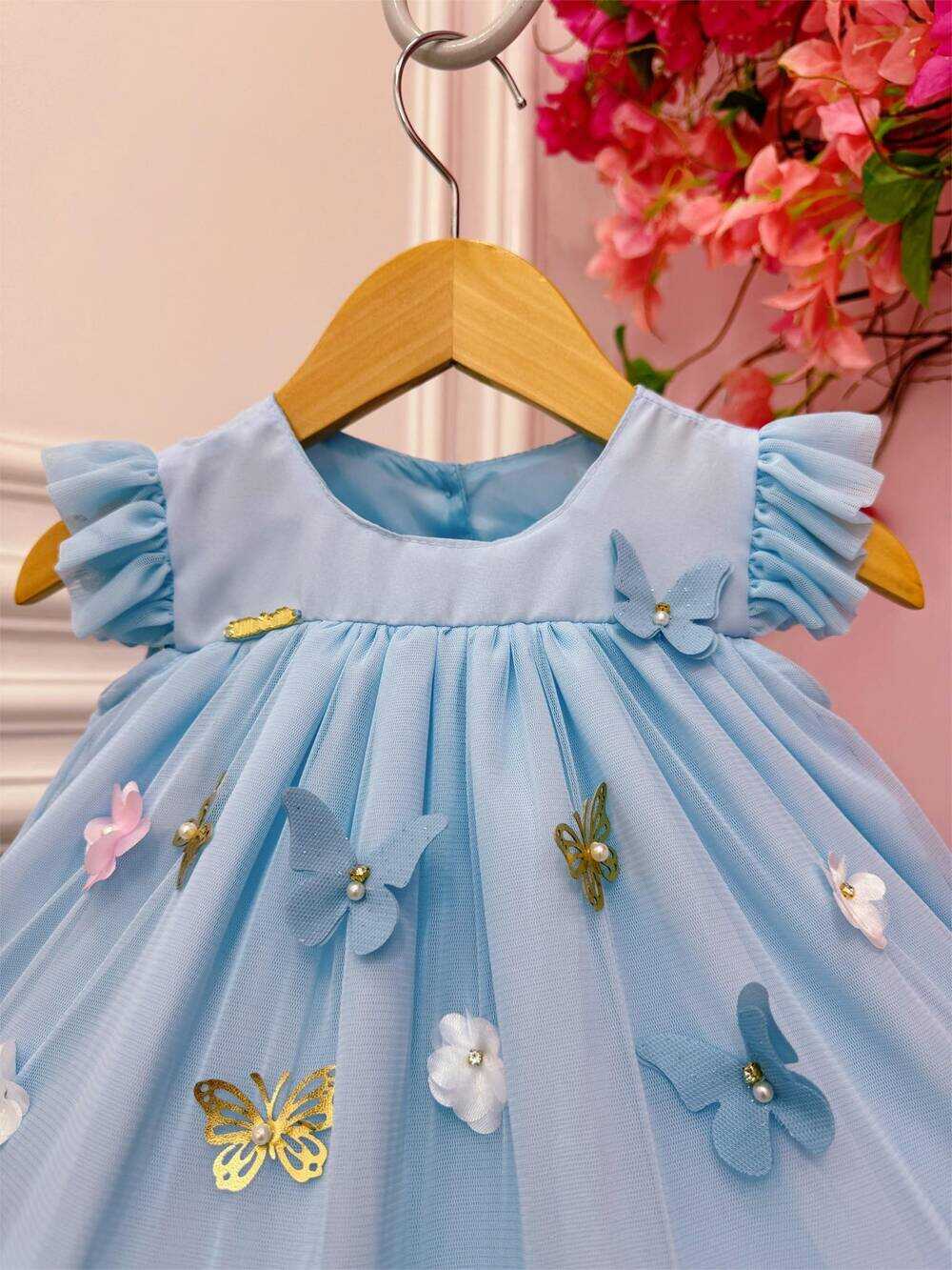 Vestido Infantil Bebê Azul Bebê Jardim Encantado Luxo