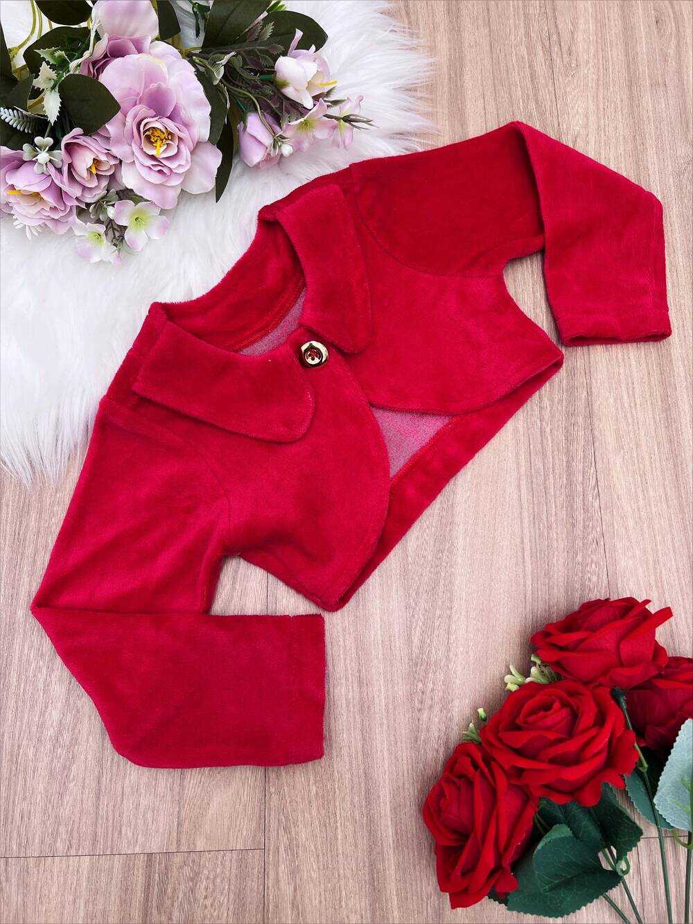 Bolero Infantil Vermelho Plush Luxo C/ Botão