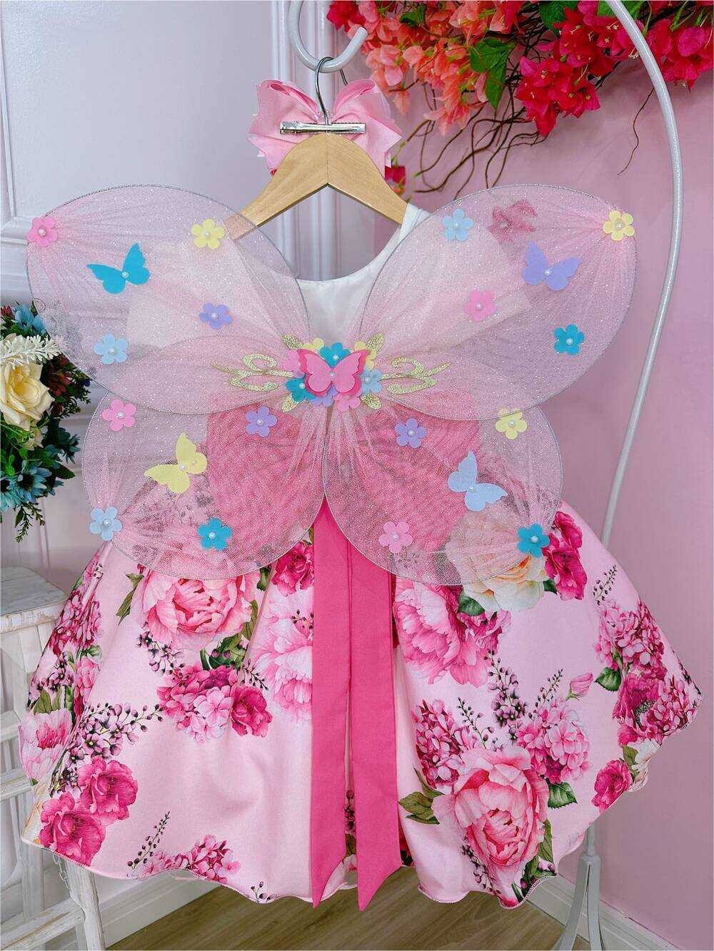 Asa Borboleta Rosa Bebê Jardim Encantado Fada Super Luxo