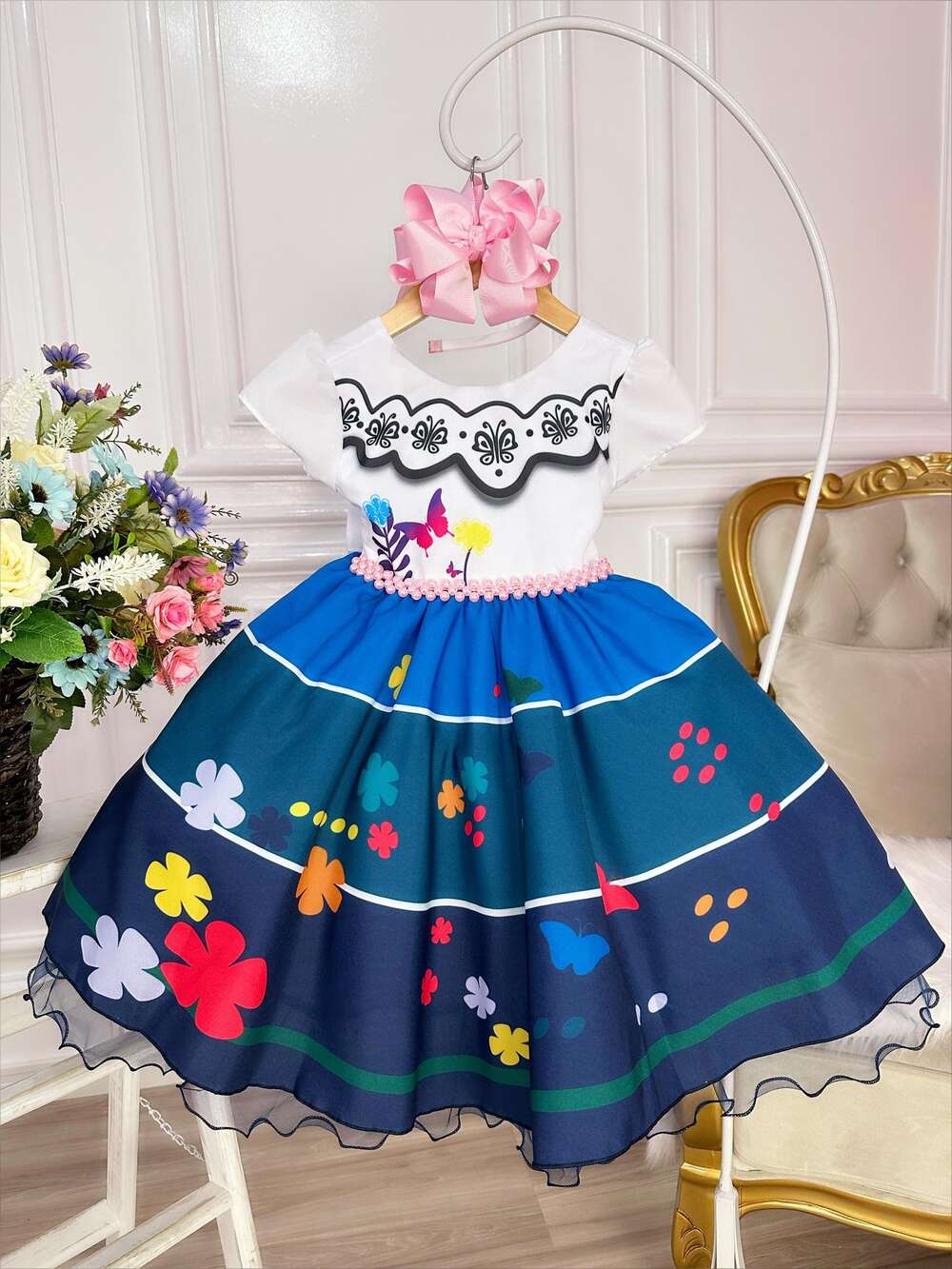 Vestido Infantil Mirabel Encanto Com Cinto Pérolas Princesas