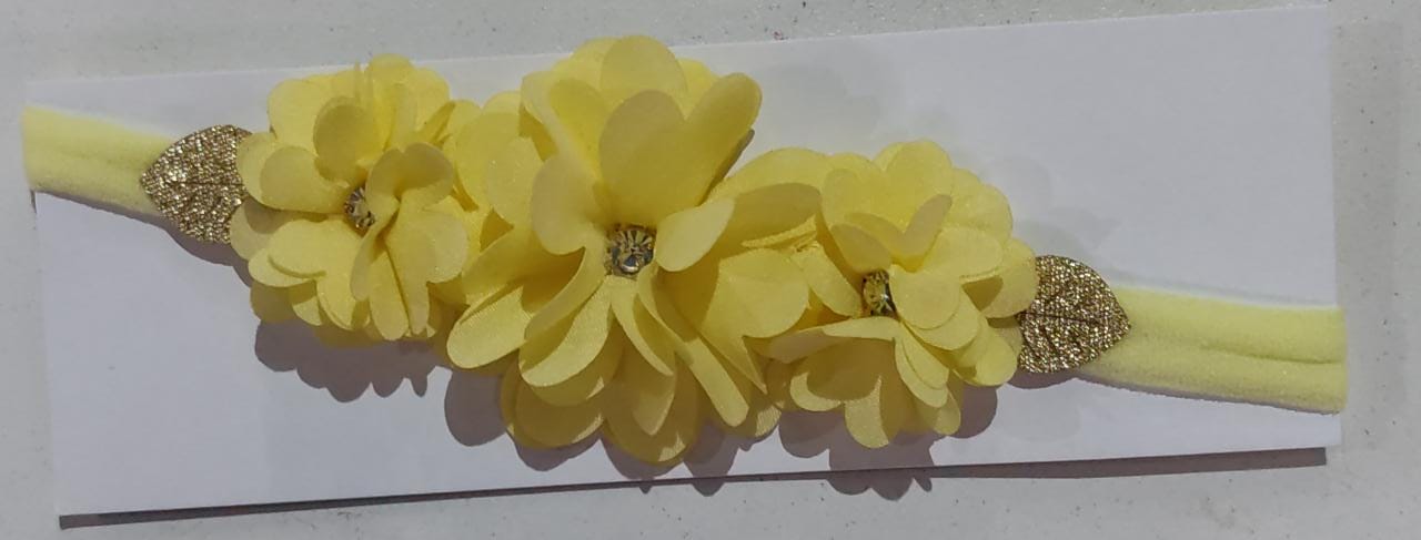 Faixinha de Cabelo Bebê Laço Amarelo Bebê Strass Florzinha