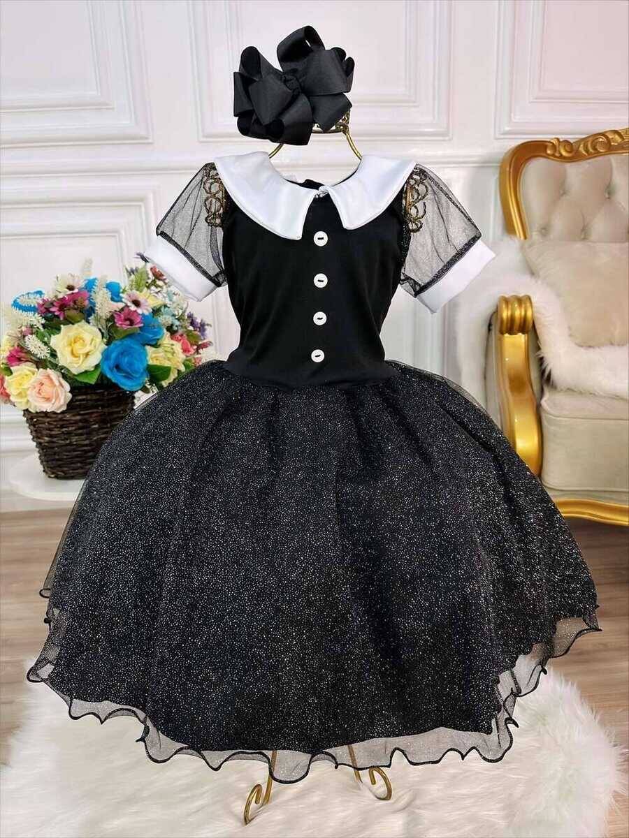 Vestido Infantil Wandinha C/ Glitter Princesas