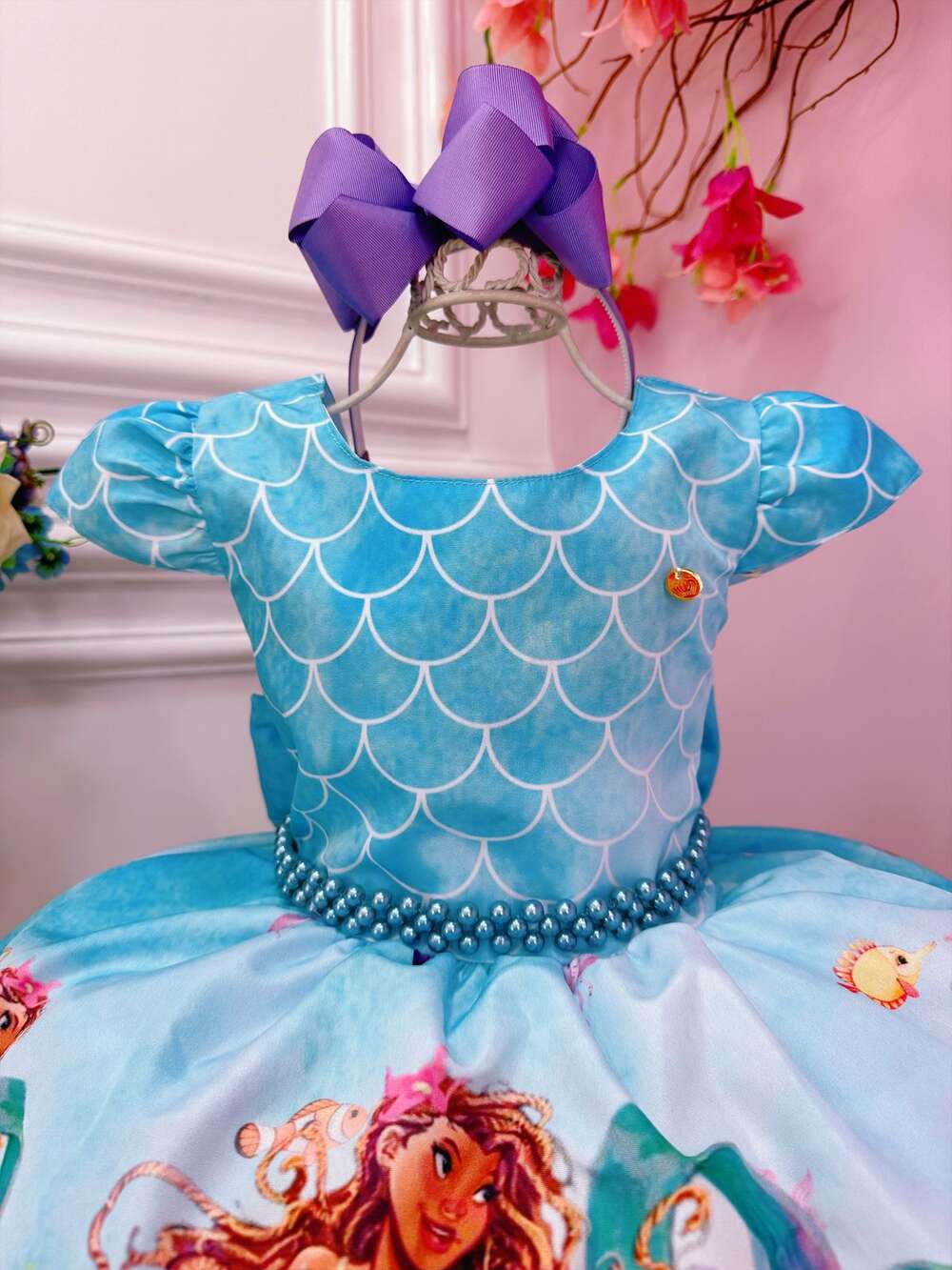 Vestido Infantil Princesa Ariel Sereia Peito Escamas Filme