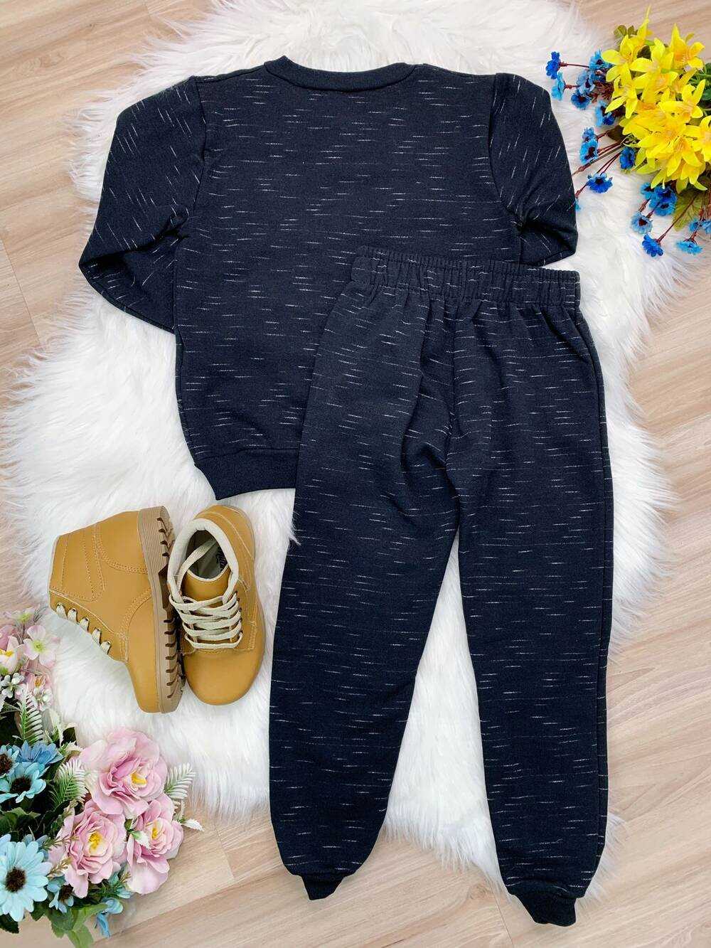 Conjunto de Moletom Blusa e Calça Preto Urso