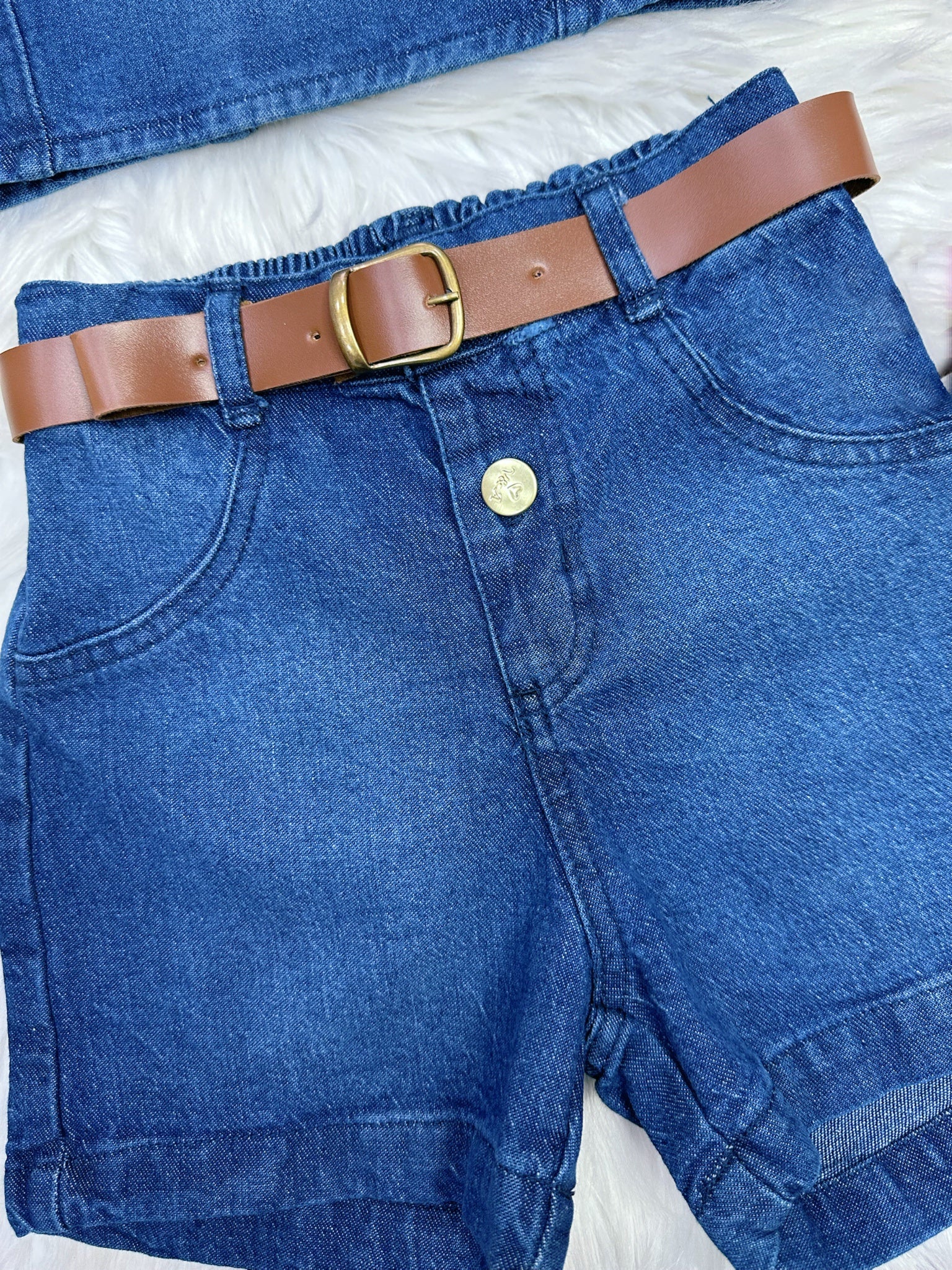 Conjunto Infantil Blusa e Short Jeans Boiadeira Casual