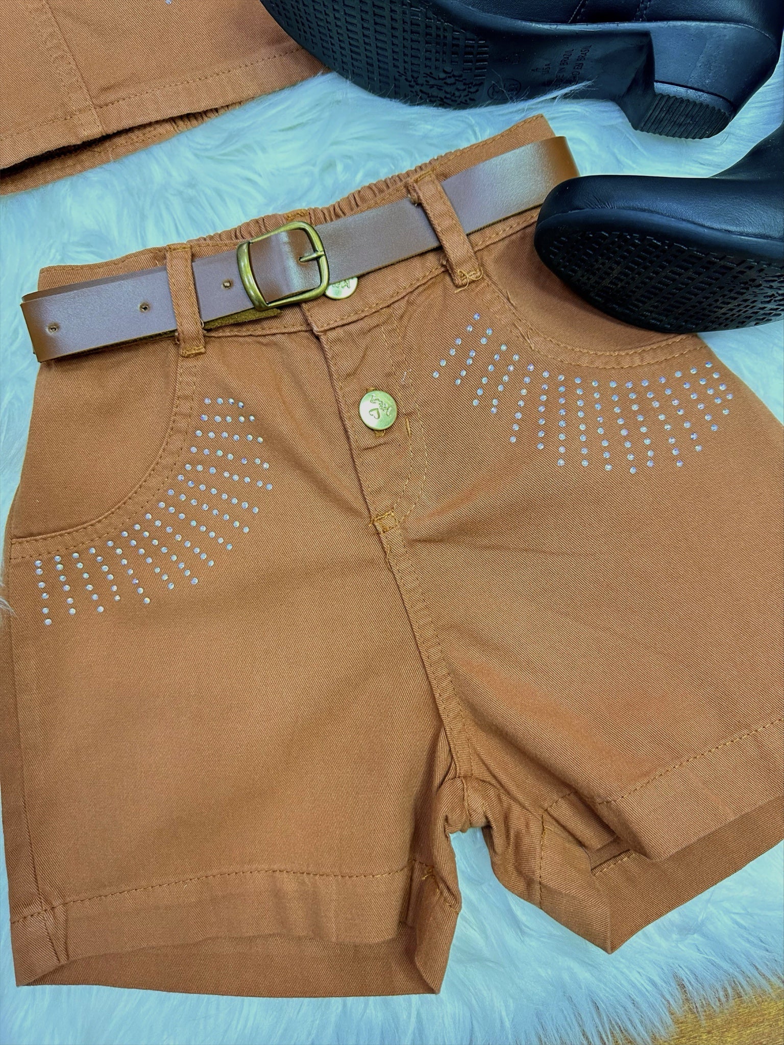 Conjunto Infantil Blusa e Short Sarja Marrom Boiadeira Casual