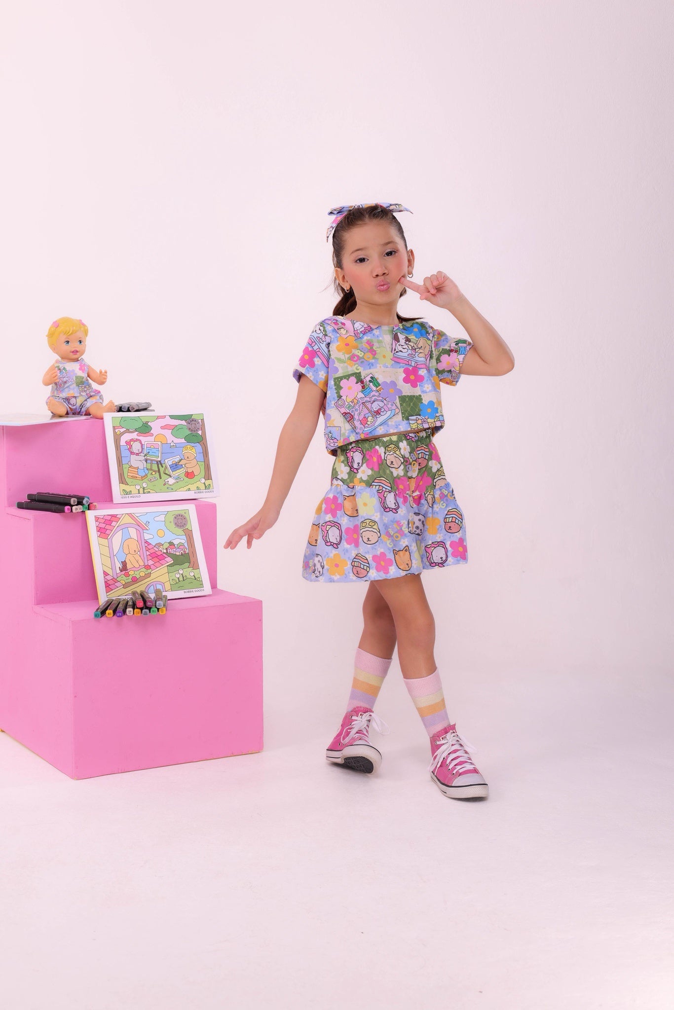 Conjunto Infantil Cropped e Saia Colorido Bobbie goods Festas