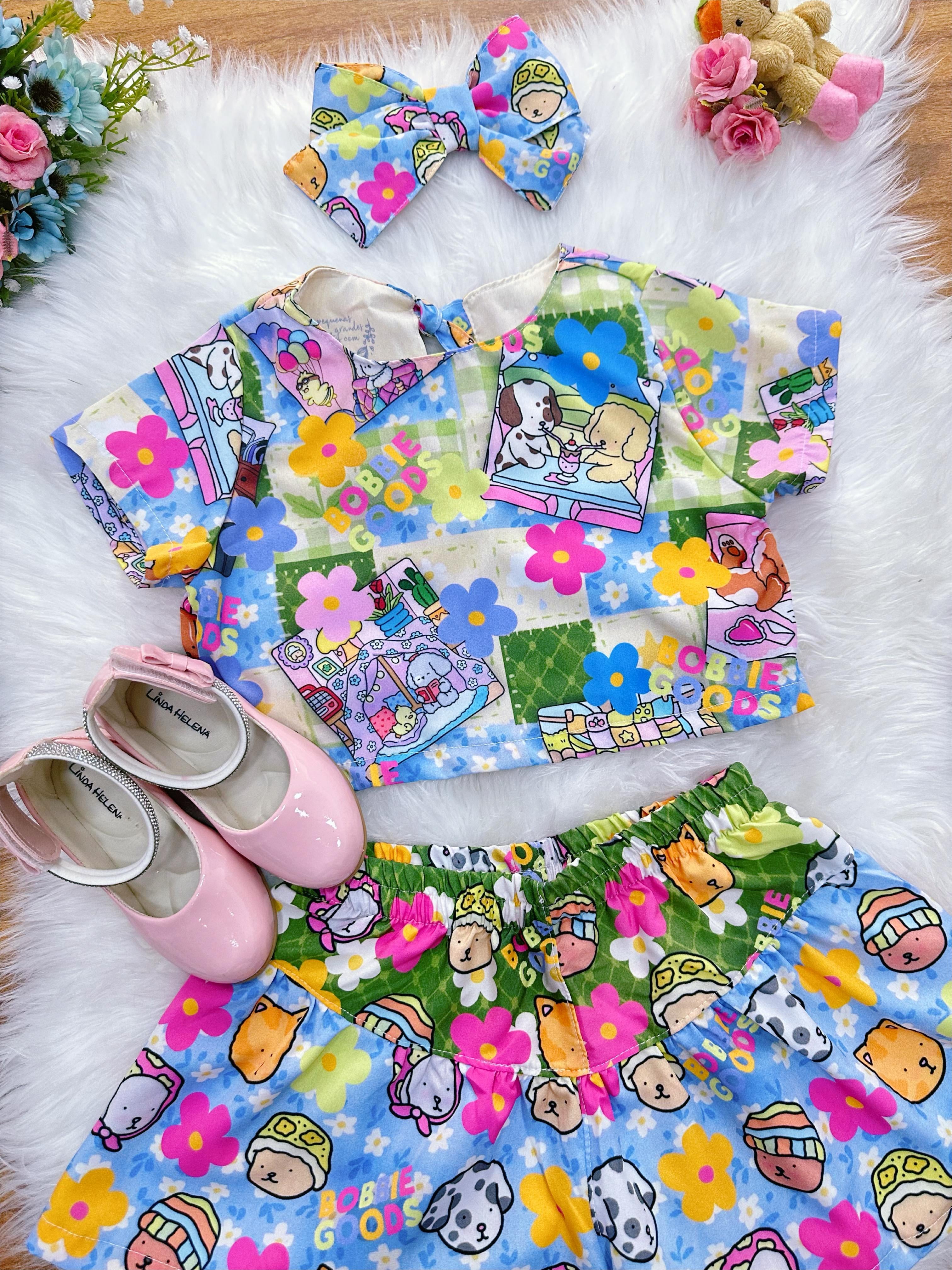 Conjunto Infantil Cropped e Saia Colorido Bobbie goods Festas
