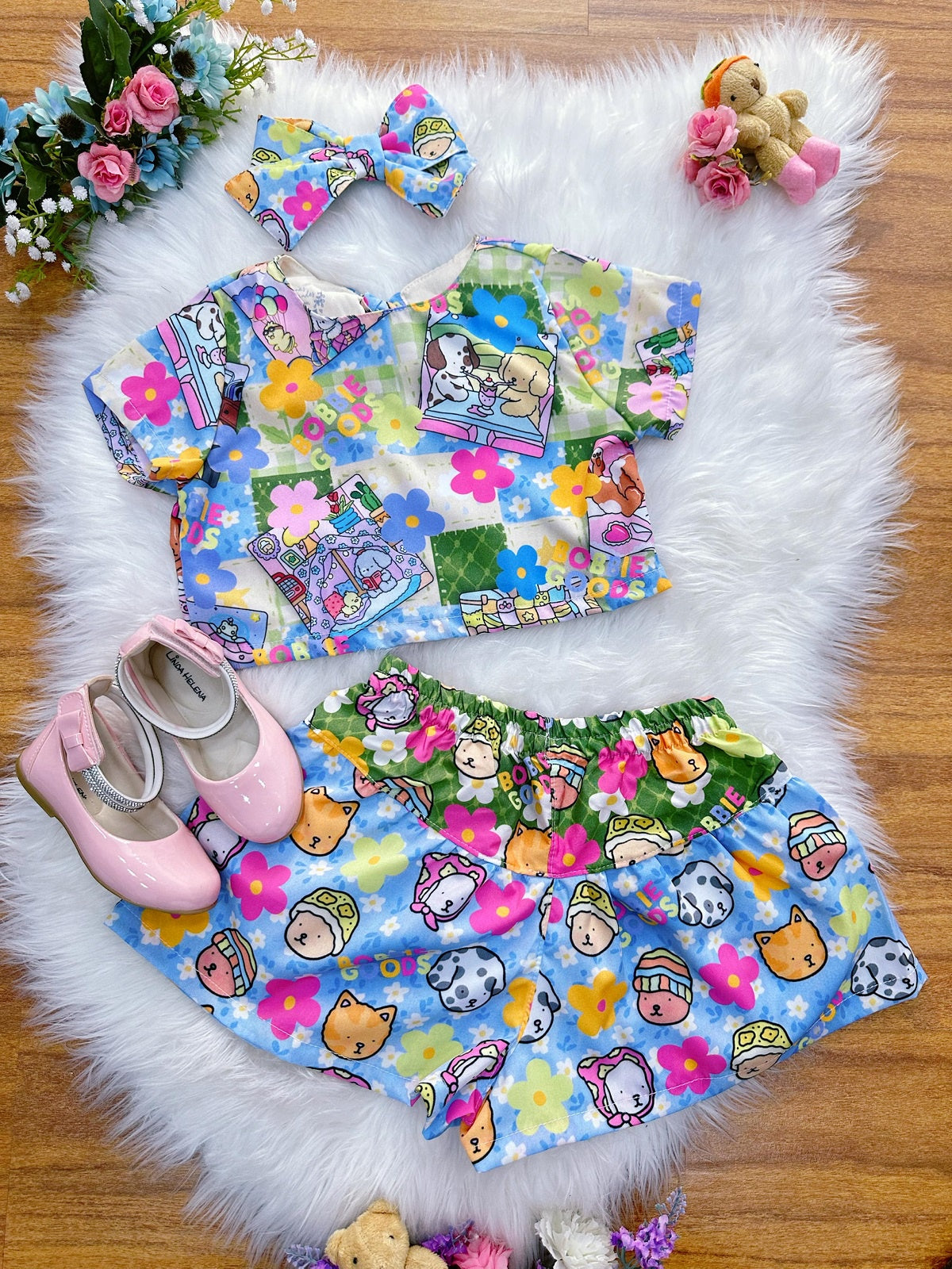 Conjunto Infantil Cropped e Saia Colorido Bobbie goods Festas