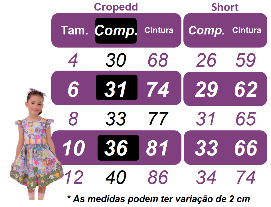 Conjunto Infantil Cropped e Saia Colorido Bobbie goods Festas