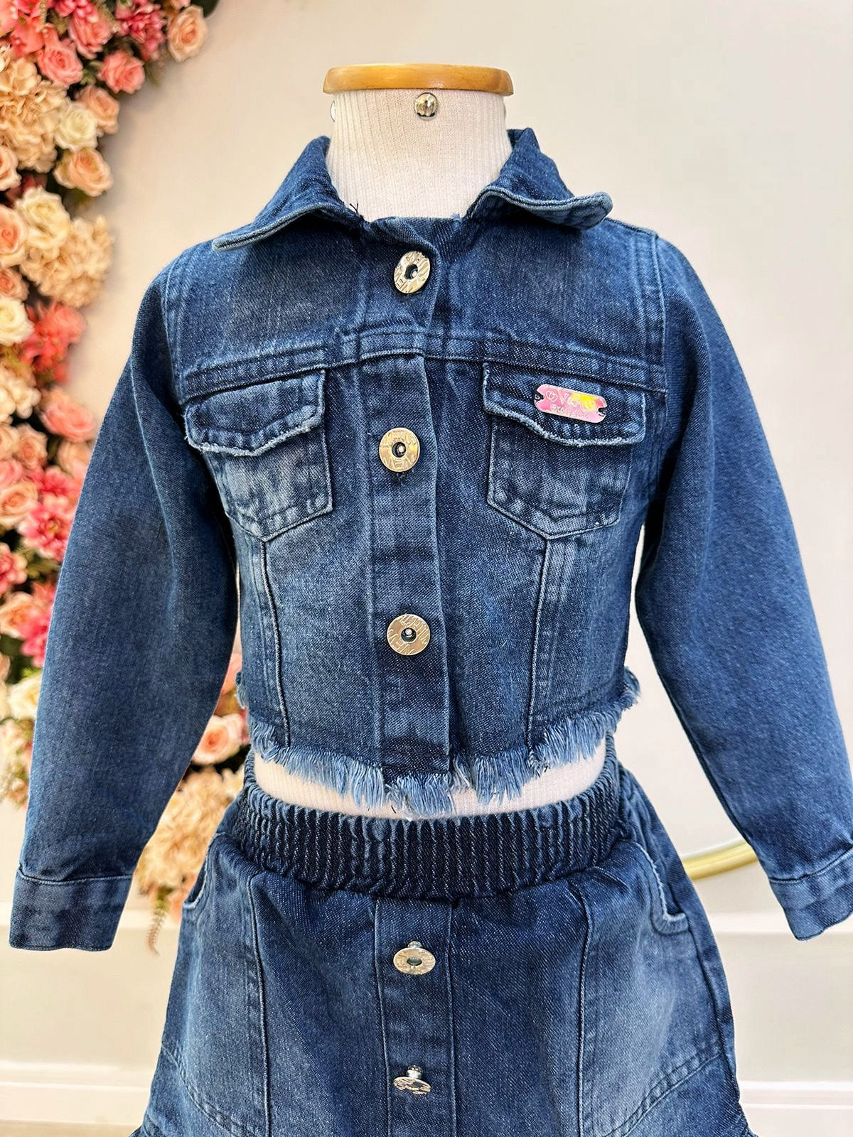 Conjunto Infantil Jaqueta e Saia Jeans Azul Casual