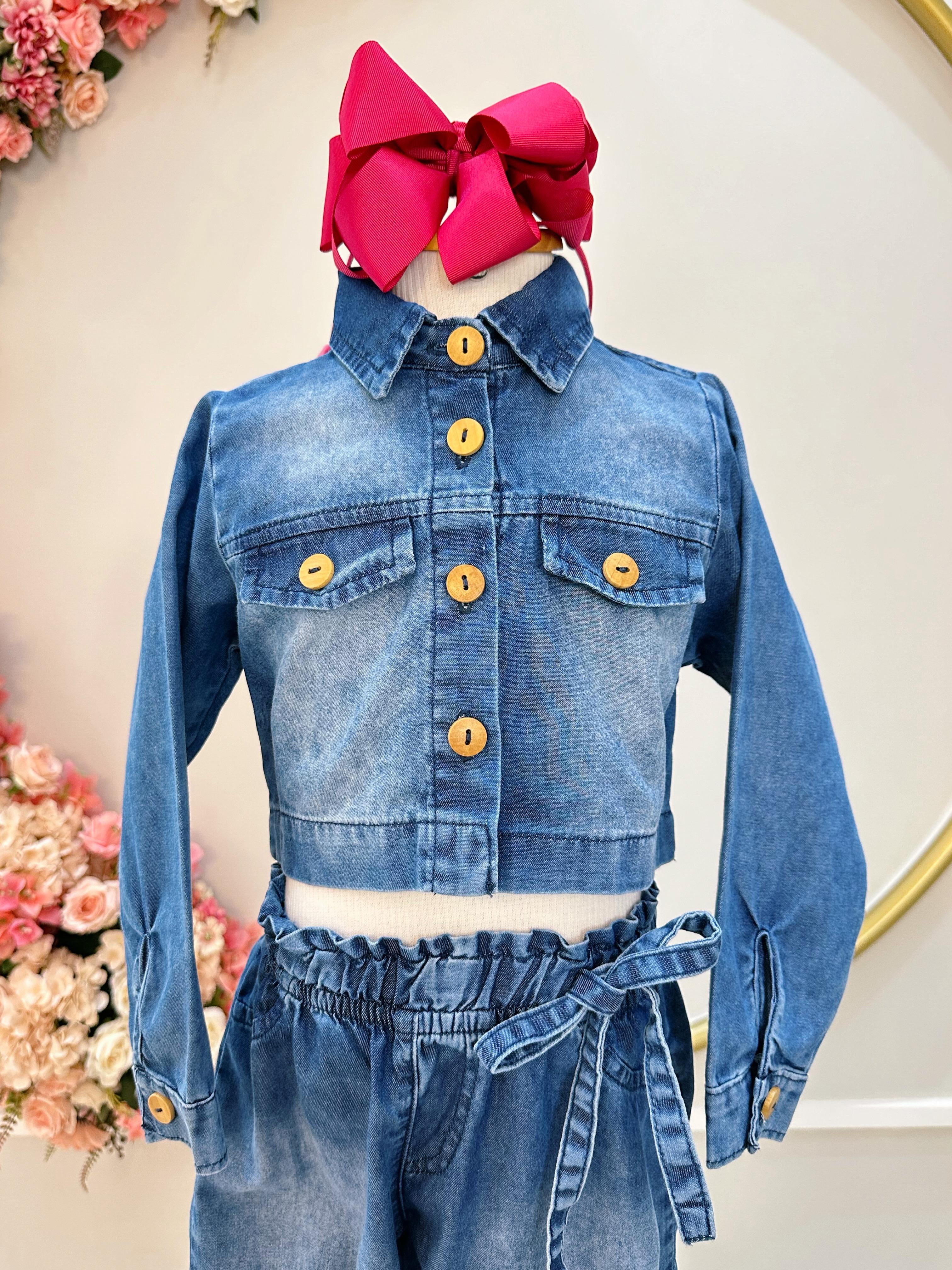 Conjunto infantil Jeans Azul Com Jaqueta e Calça Casual Luxo