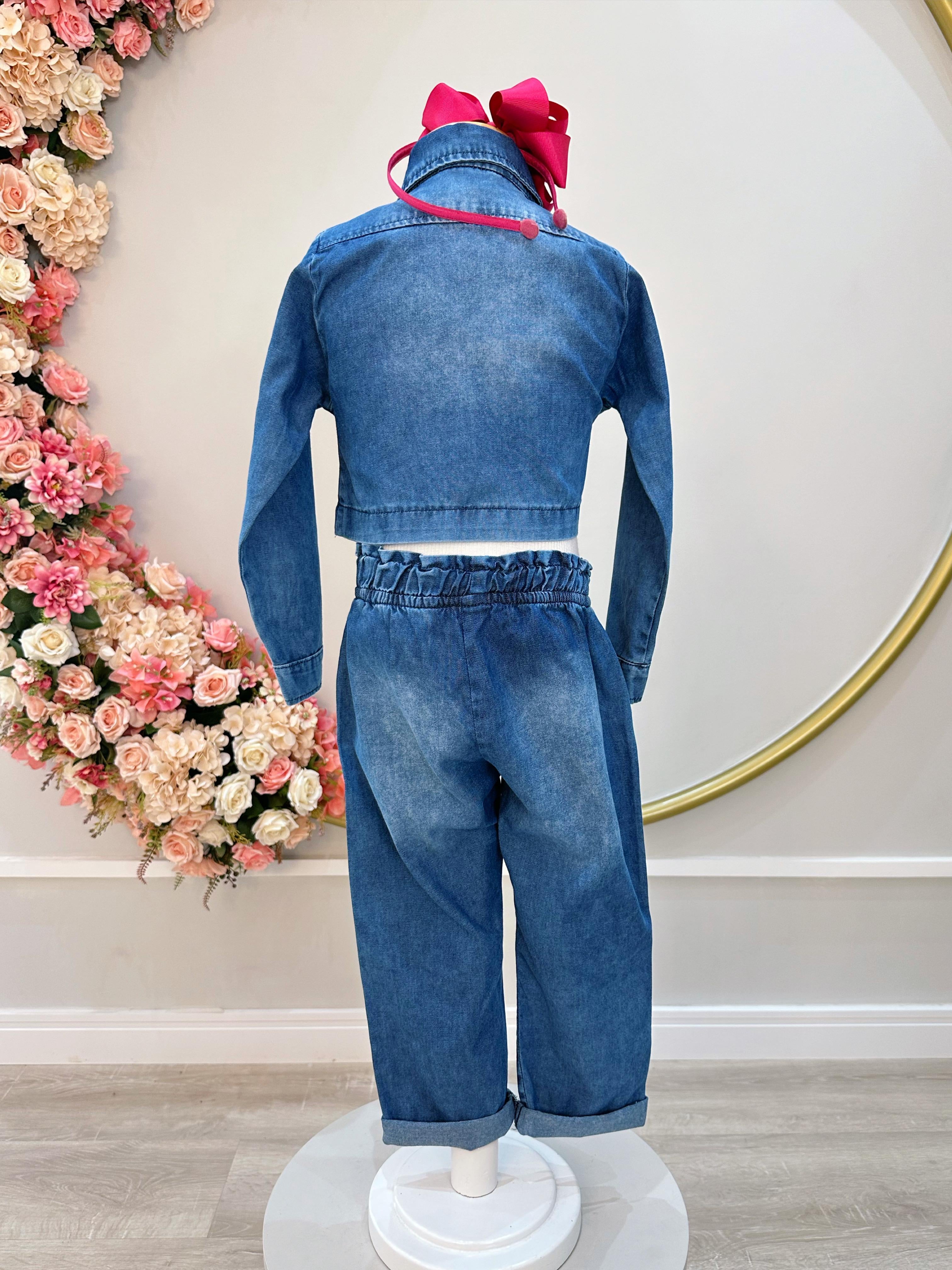 Conjunto infantil Jeans Azul Com Jaqueta e Calça Casual Luxo