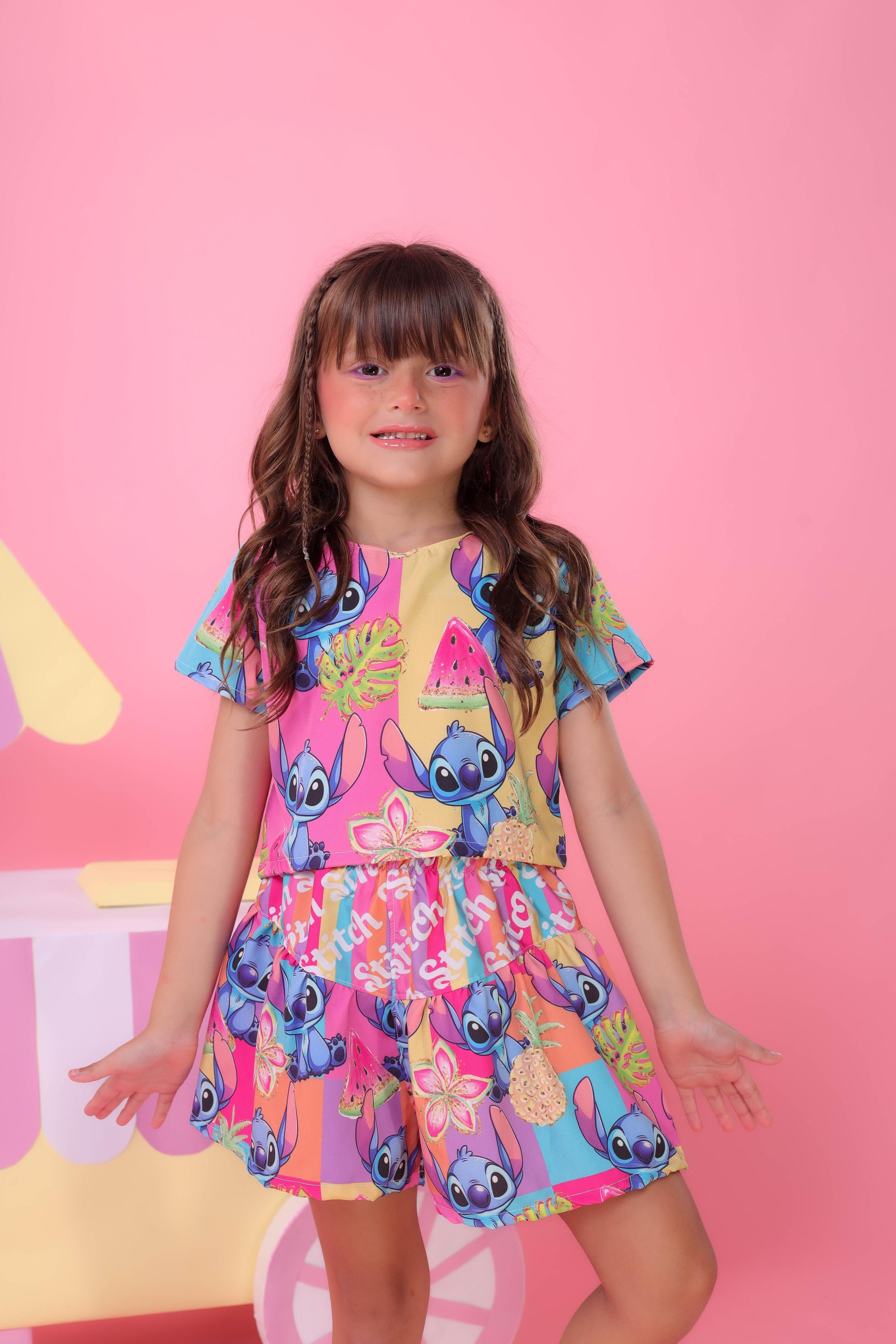 Conjunto Infantil Lilo e Stitch Rosa Luxo Festas