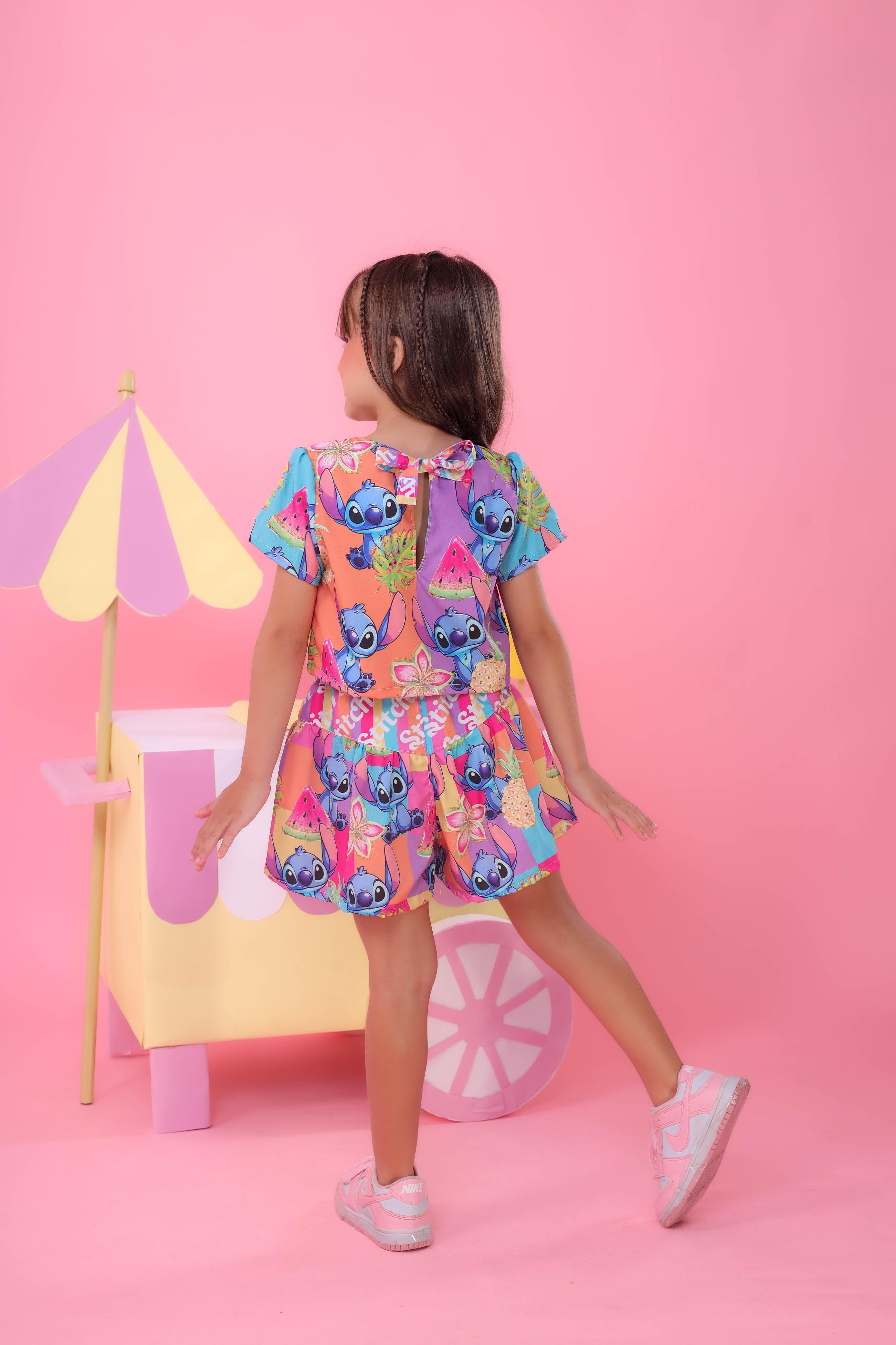 Conjunto Infantil Lilo e Stitch Rosa Luxo Festas