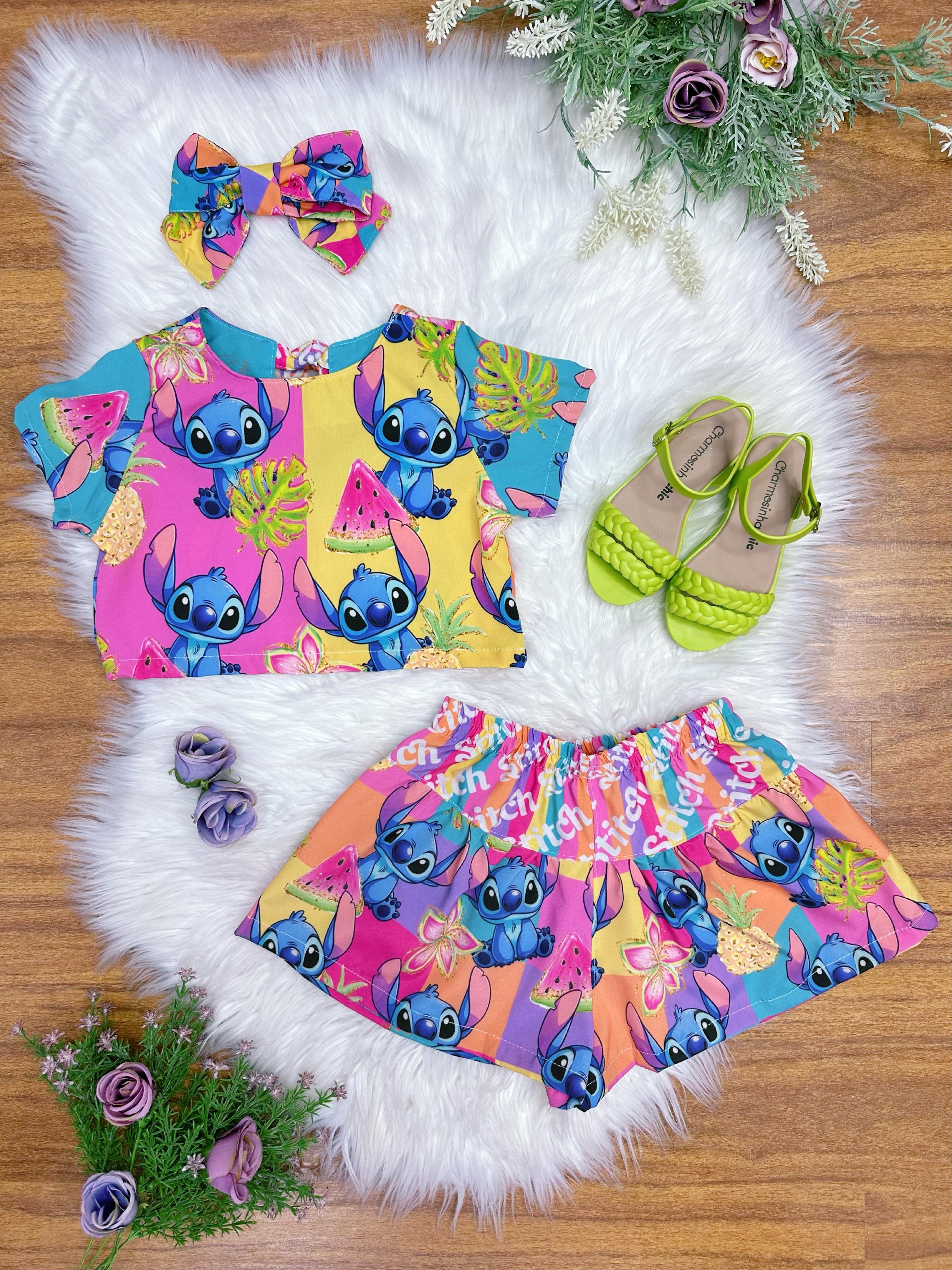 Conjunto Infantil Lilo e Stitch Rosa Luxo Festas