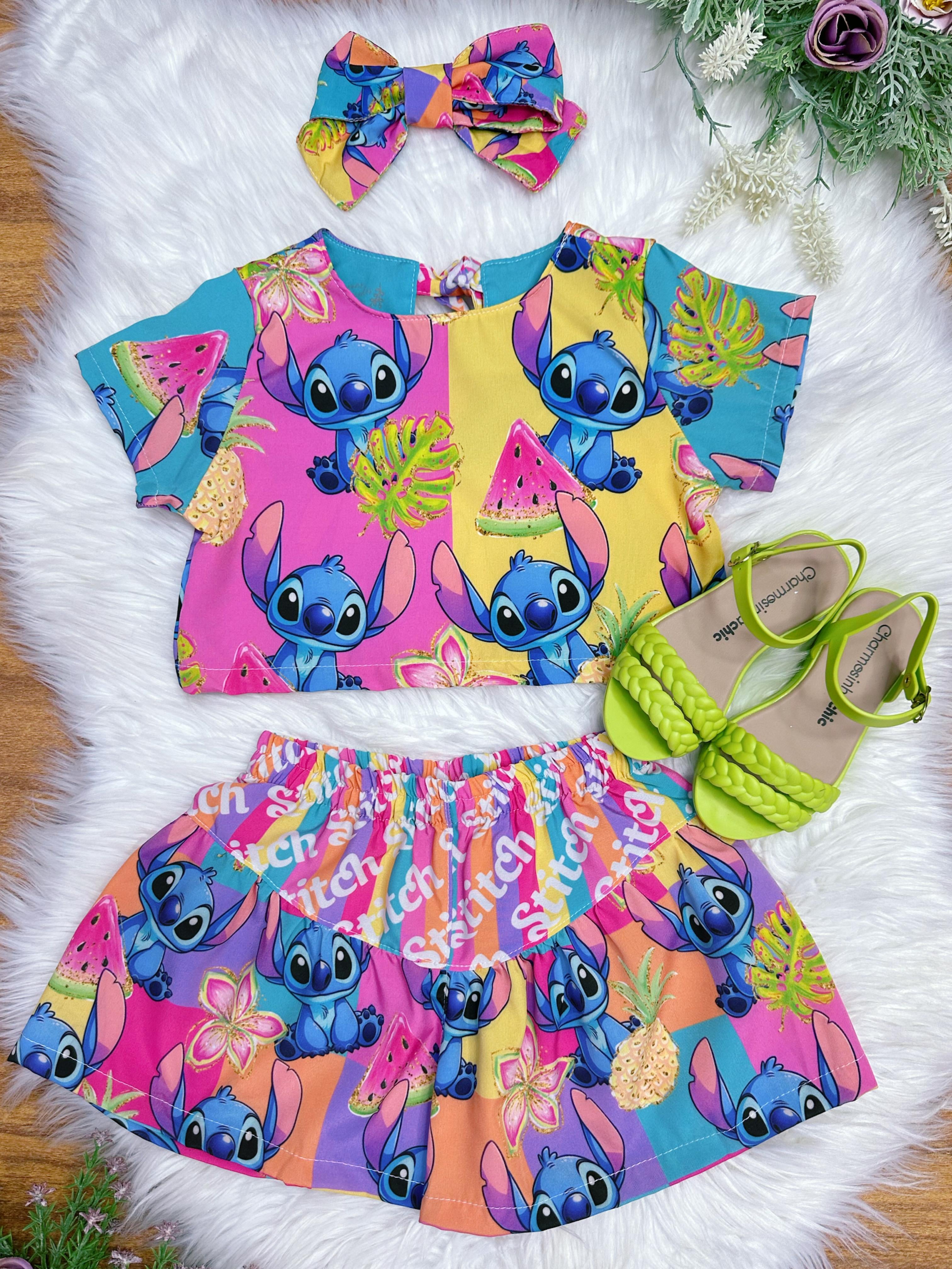Conjunto Infantil Lilo e Stitch Rosa Luxo Festas