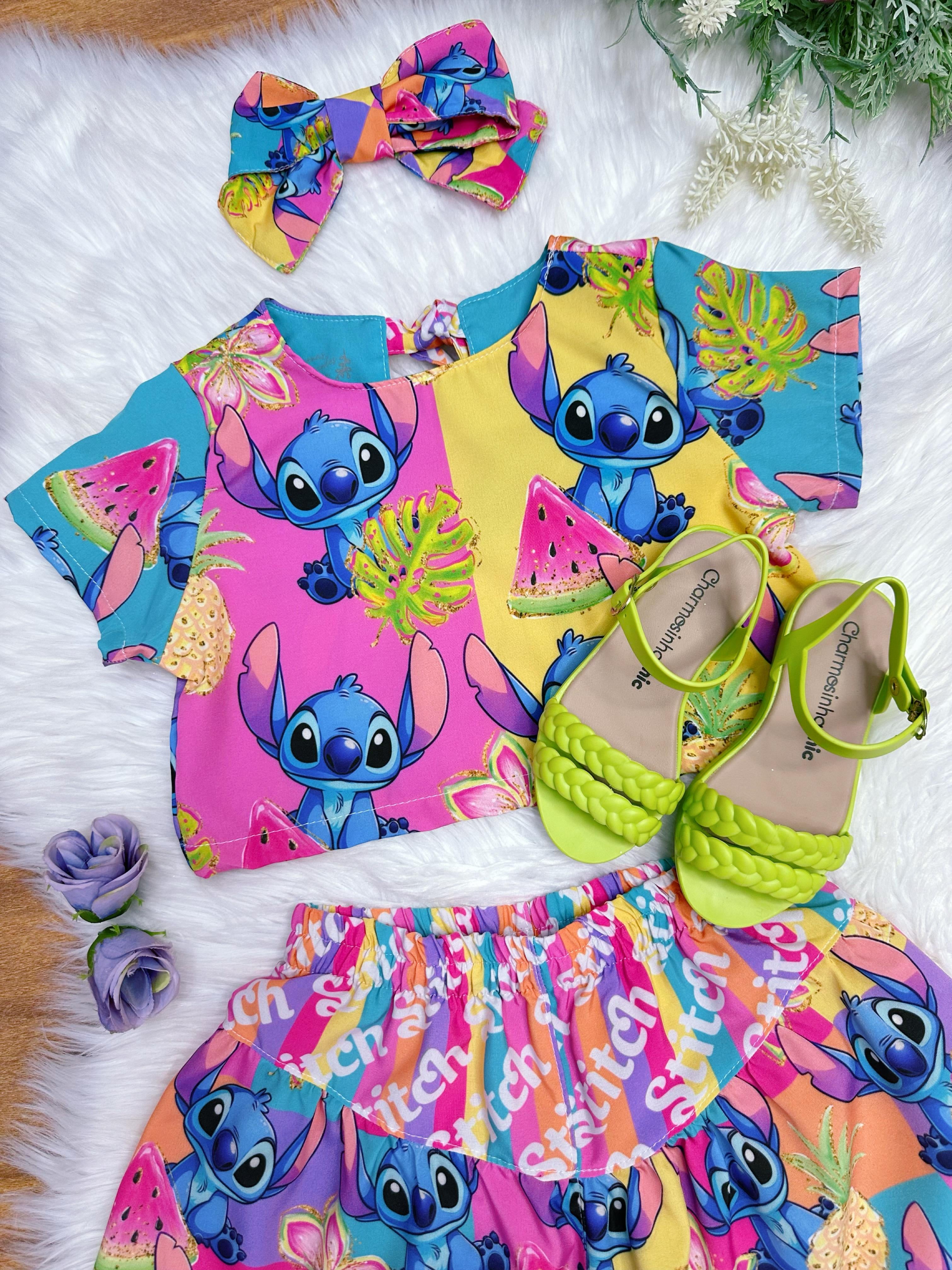 Conjunto Infantil Lilo e Stitch Rosa Luxo Festas