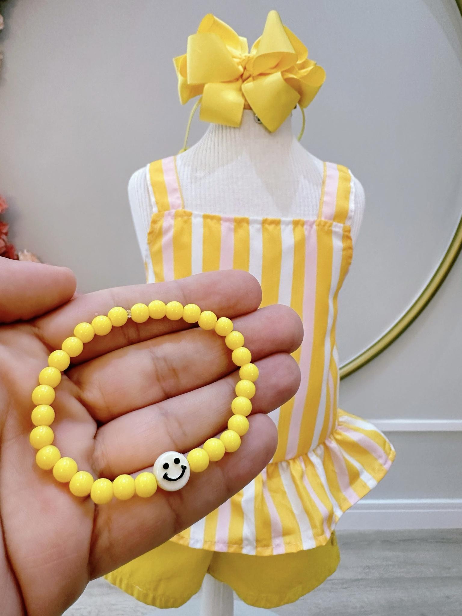 Conjunto Meninas Amarelo Listrado C/ Short e Pulseira