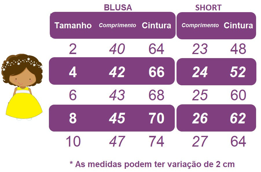 Conjunto Meninas Amarelo Listrado C/ Short e Pulseira