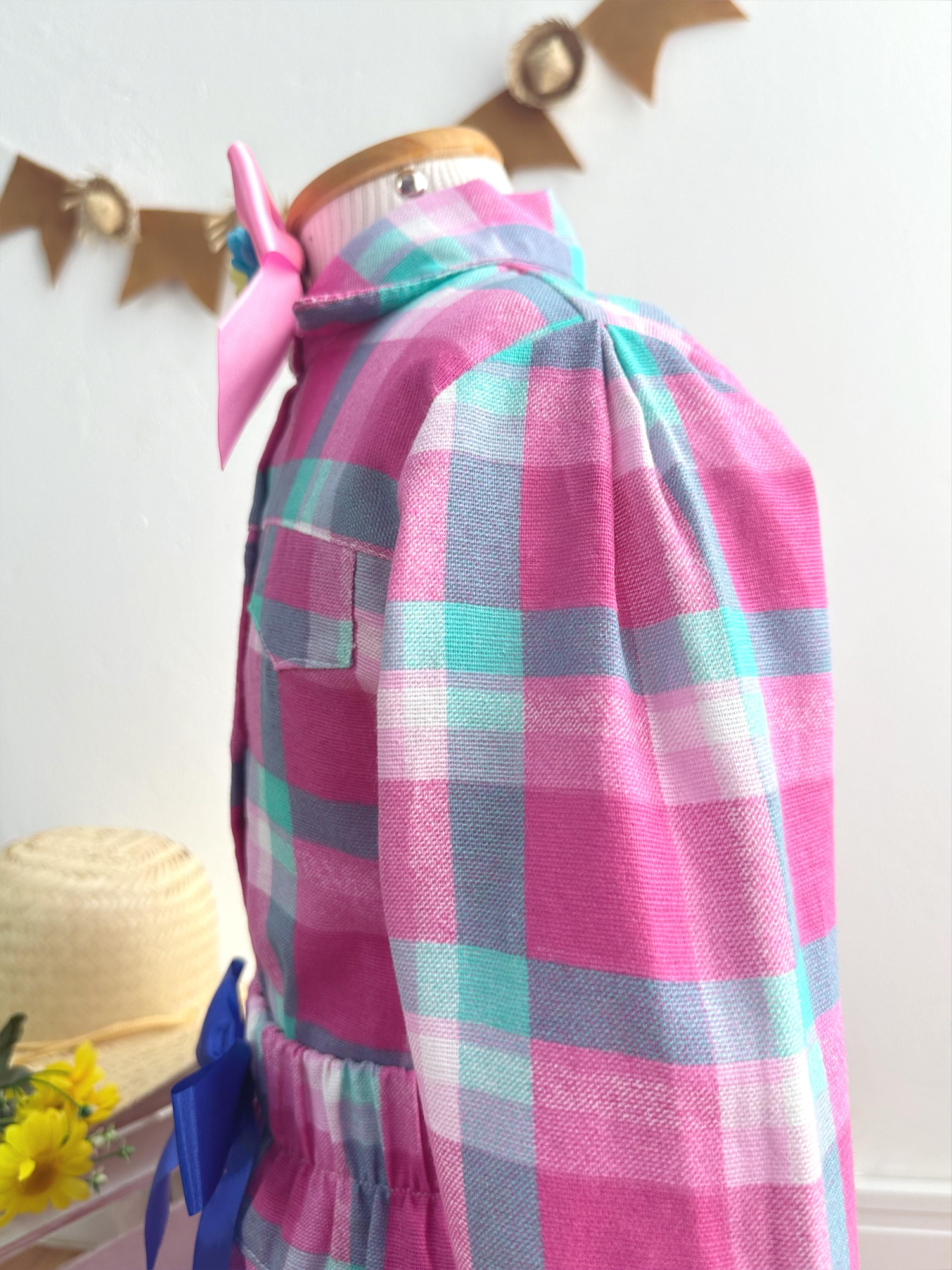 Conjunto Meninas Junino Camisa Rosa Com Mini Saia Xadrez