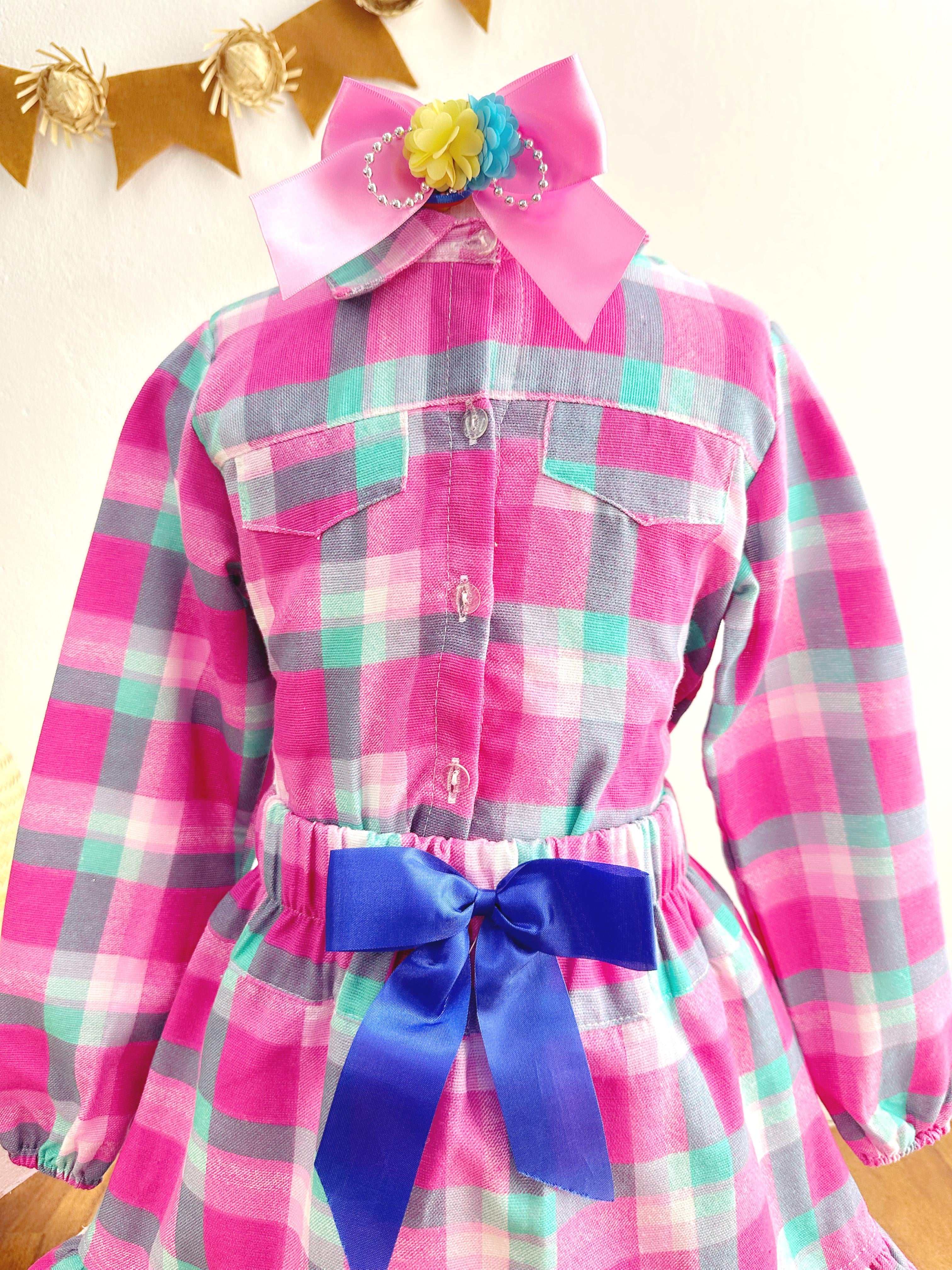 Conjunto Meninas Junino Camisa Rosa Com Mini Saia Xadrez