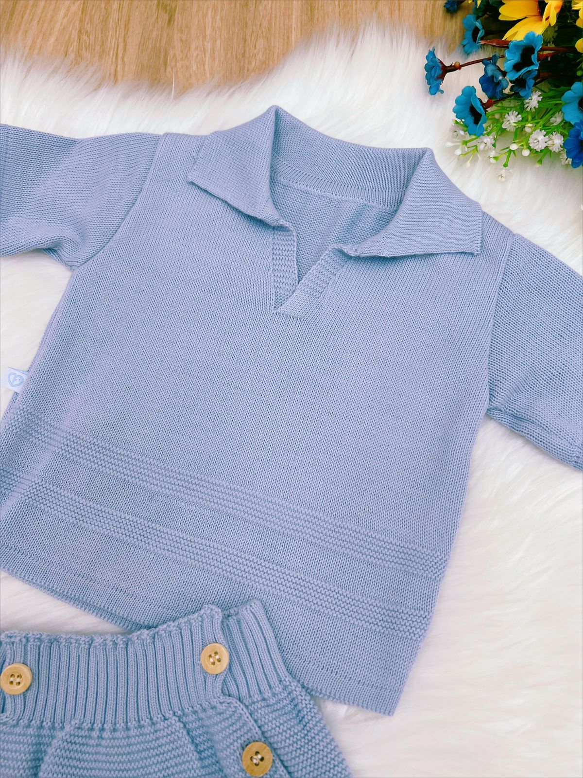 Conjunto Baby Camisa e Tapa Fralda Tricot Meninos Azul