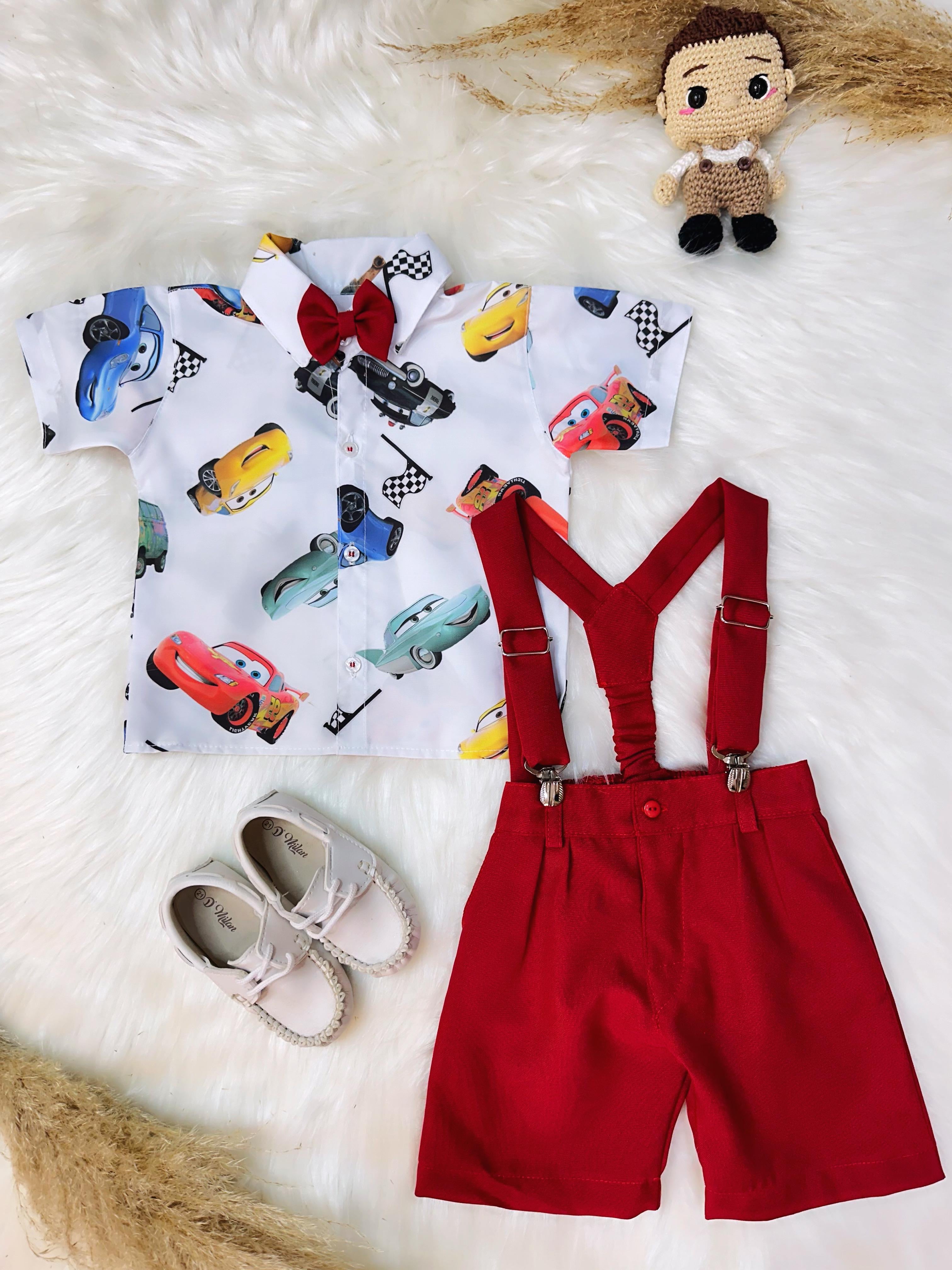 Conjunto do Relâmpago McQueen Carros Com Short Susp.e Camisa