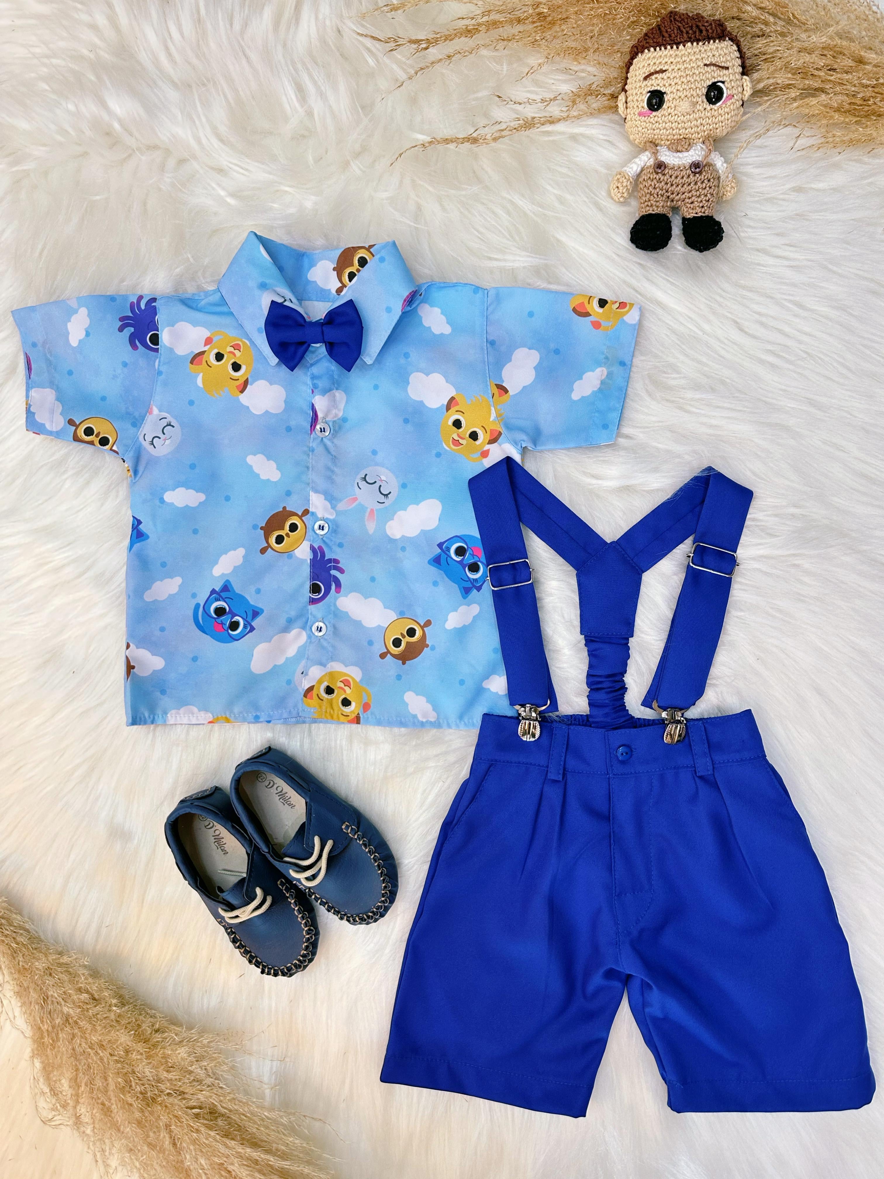 Conjunto Meninos do Bolofofos Azul Com Short Susp.e Camisa