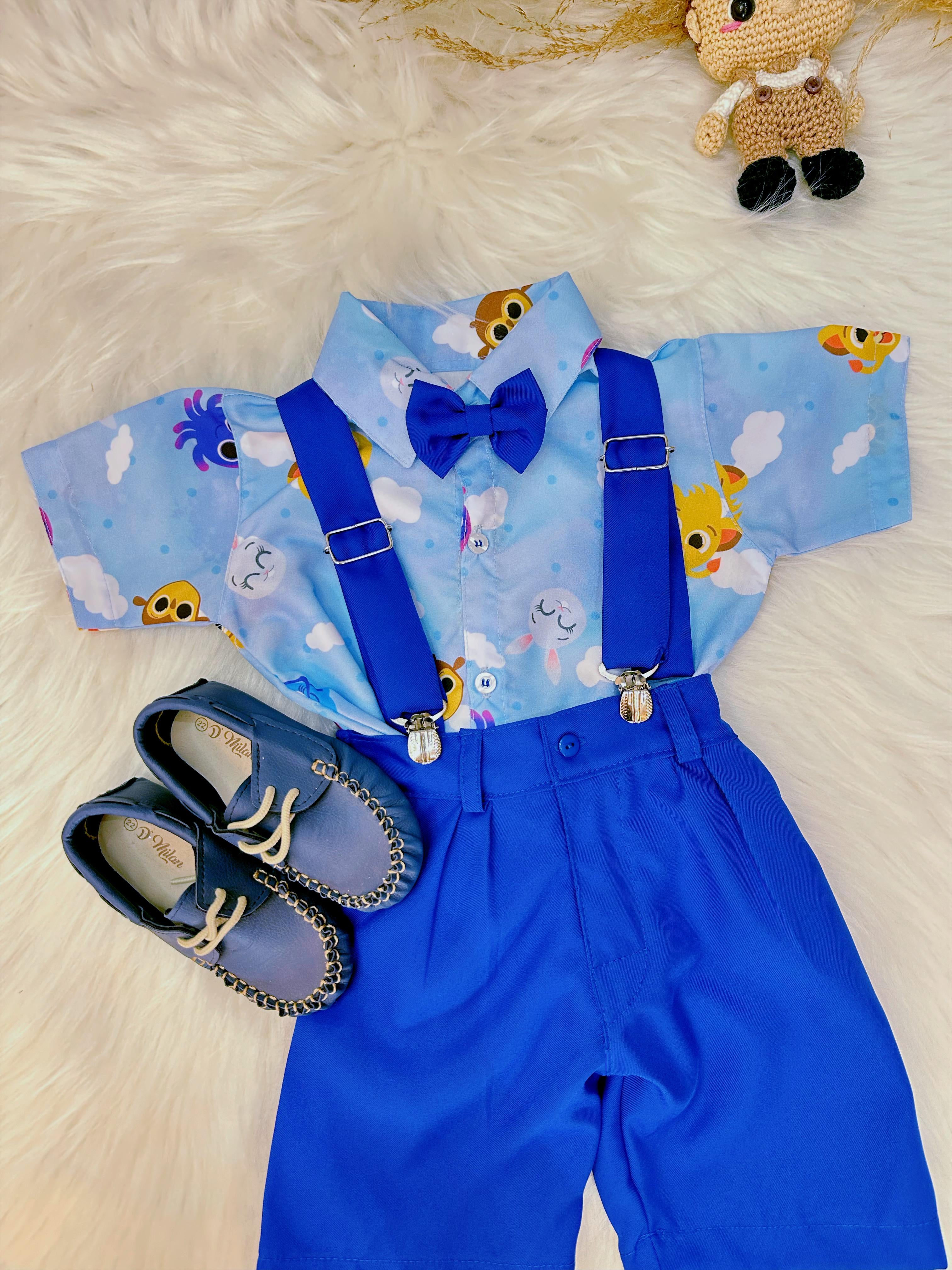 Conjunto Meninos do Bolofofos Azul Com Short Susp.e Camisa