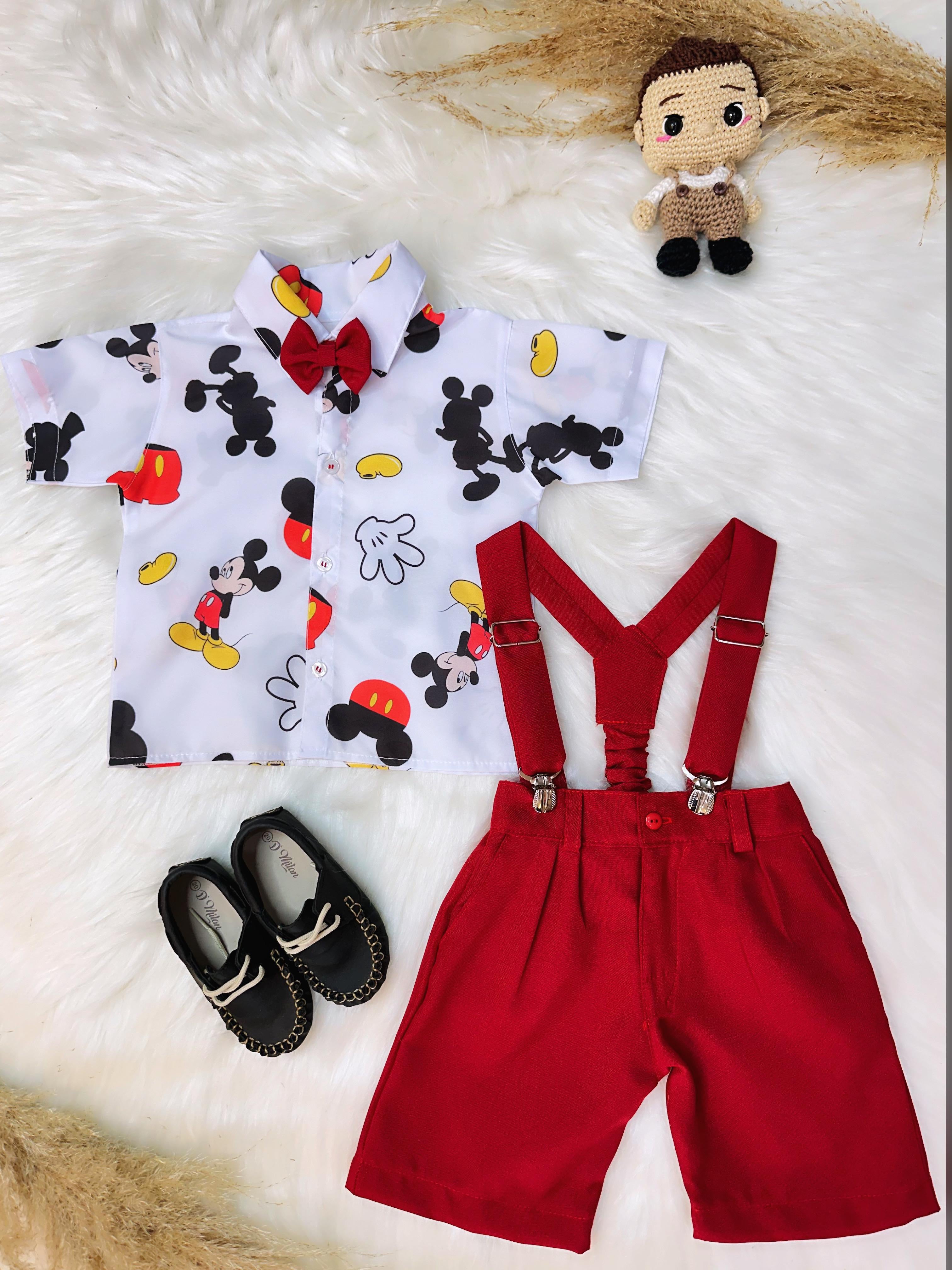 Conjunto Meninos do Mickey Mouse Com Short Susp.e Camisa