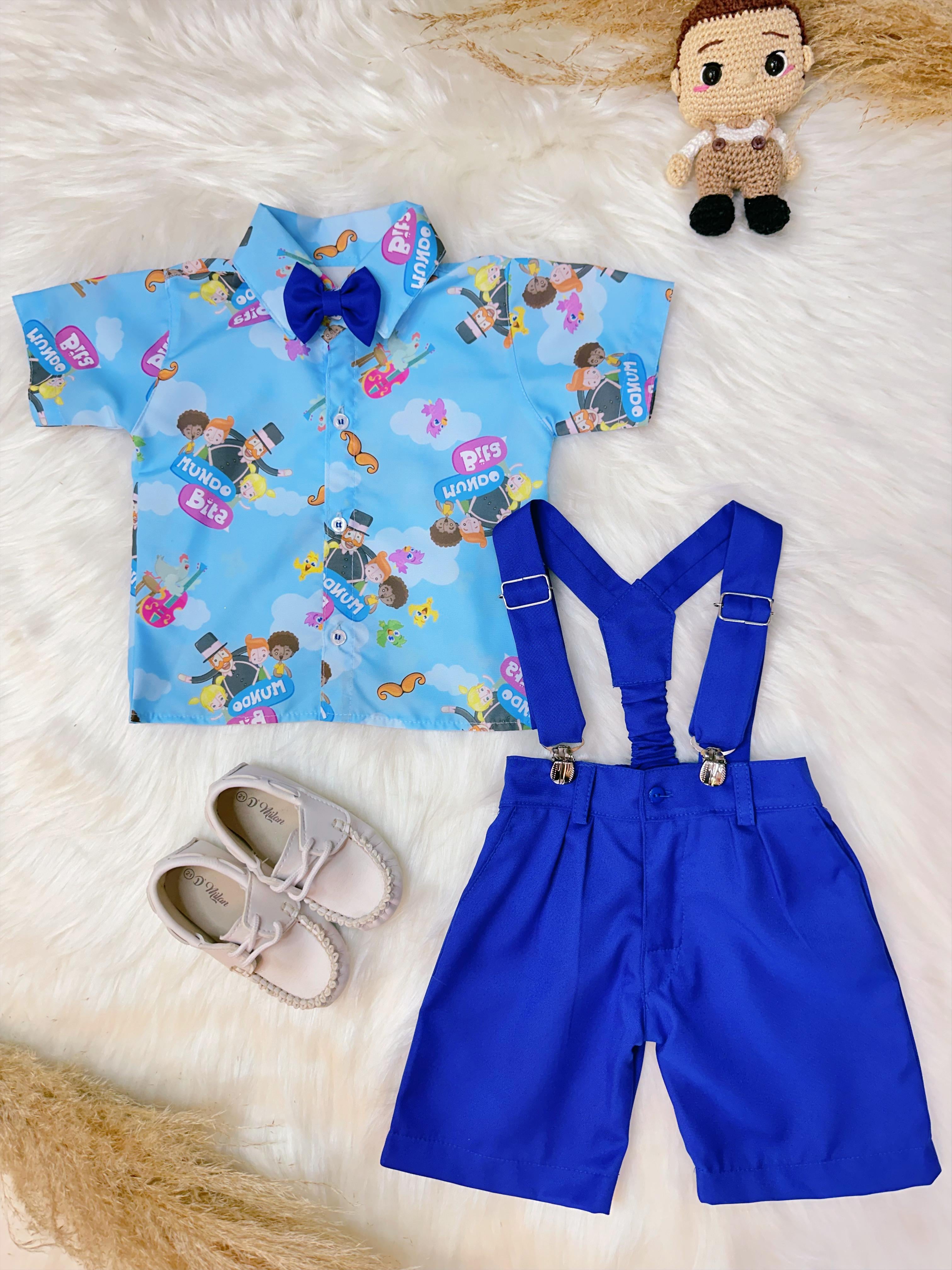 Conjunto Meninos do Mundo Bita Azul Com Short Susp.e Camisa