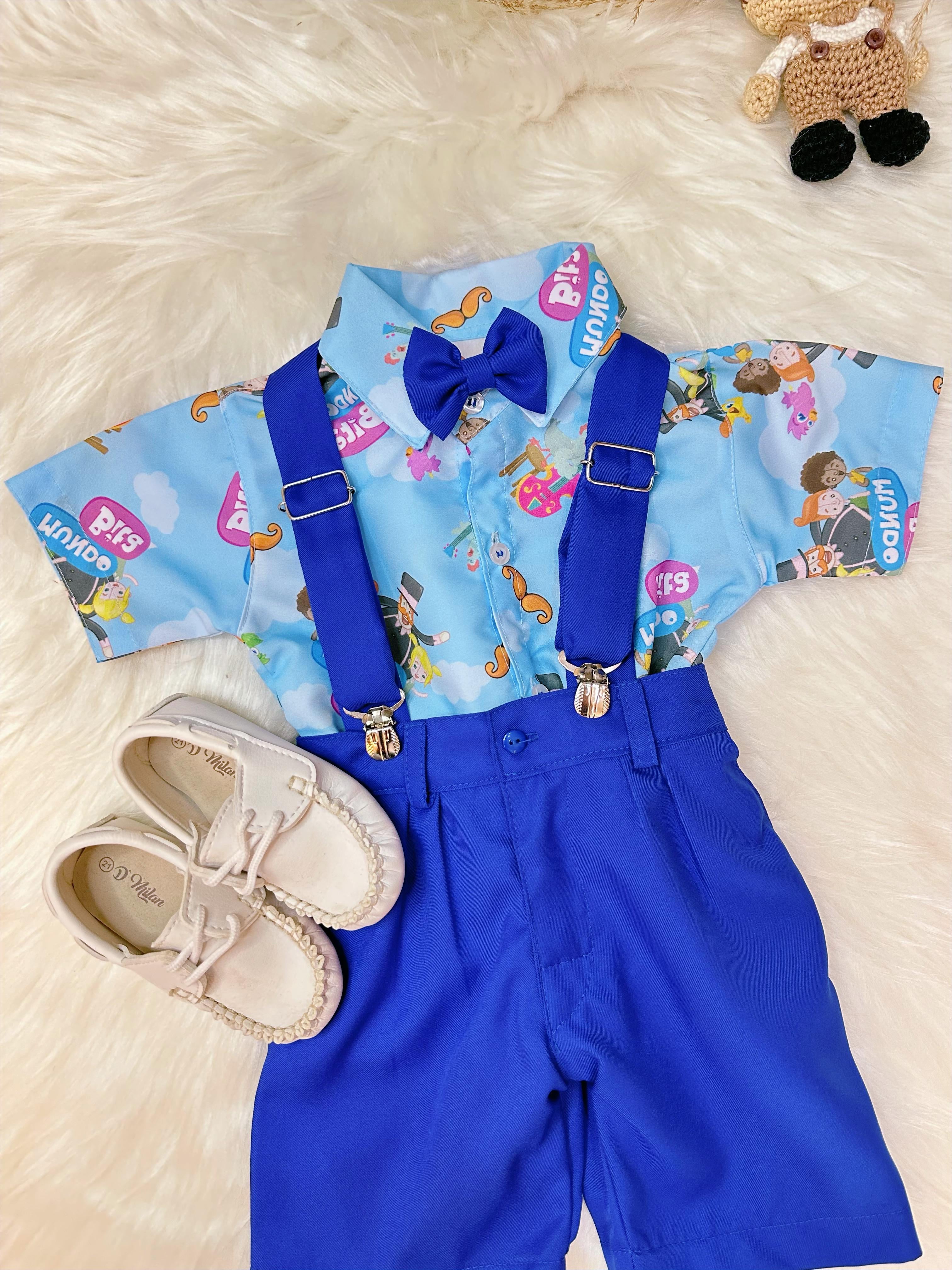 Conjunto Meninos do Mundo Bita Azul Com Short Susp.e Camisa