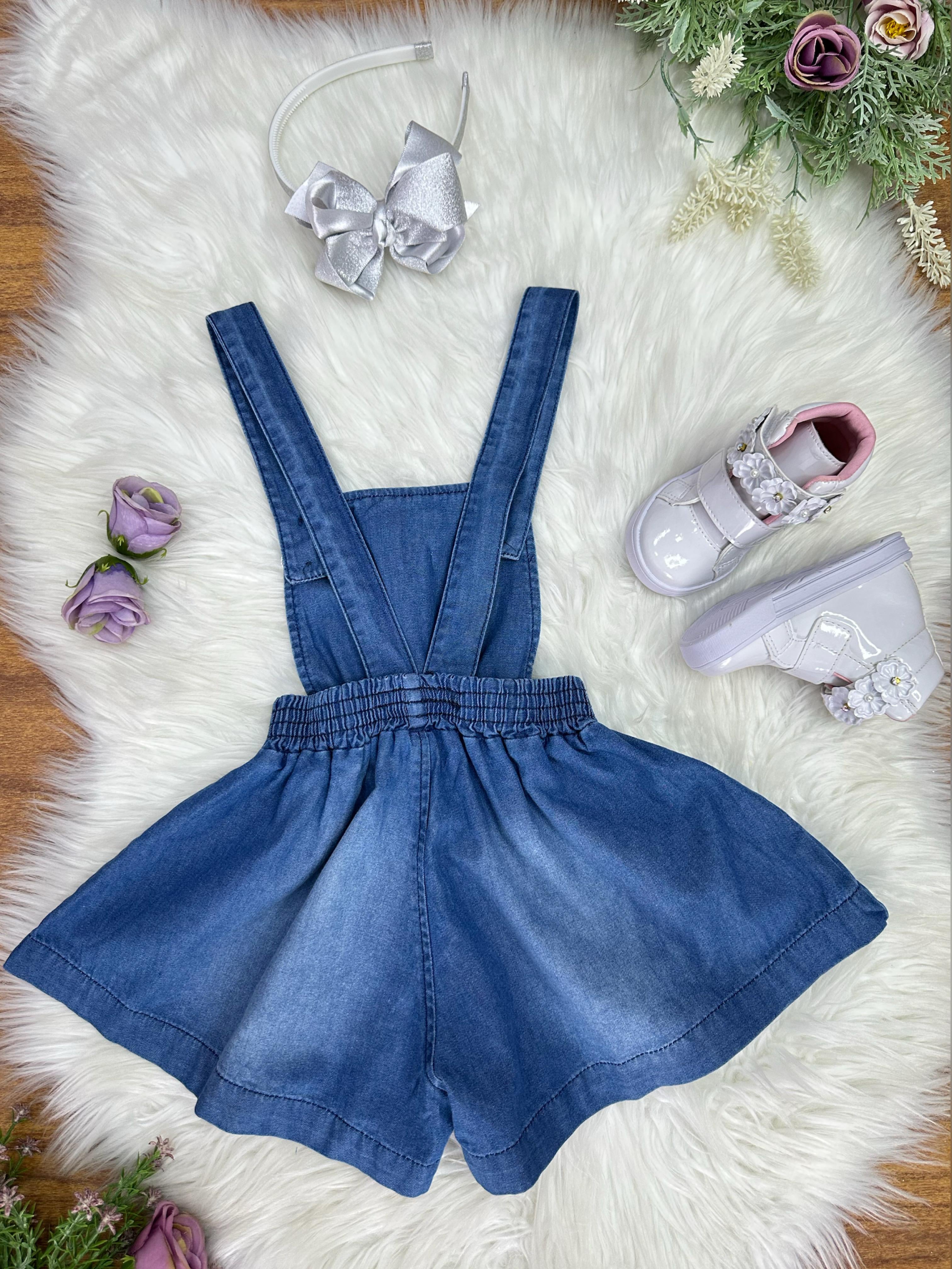 Macaquinho Infantil Jeans Azul Casual Festas Luxo