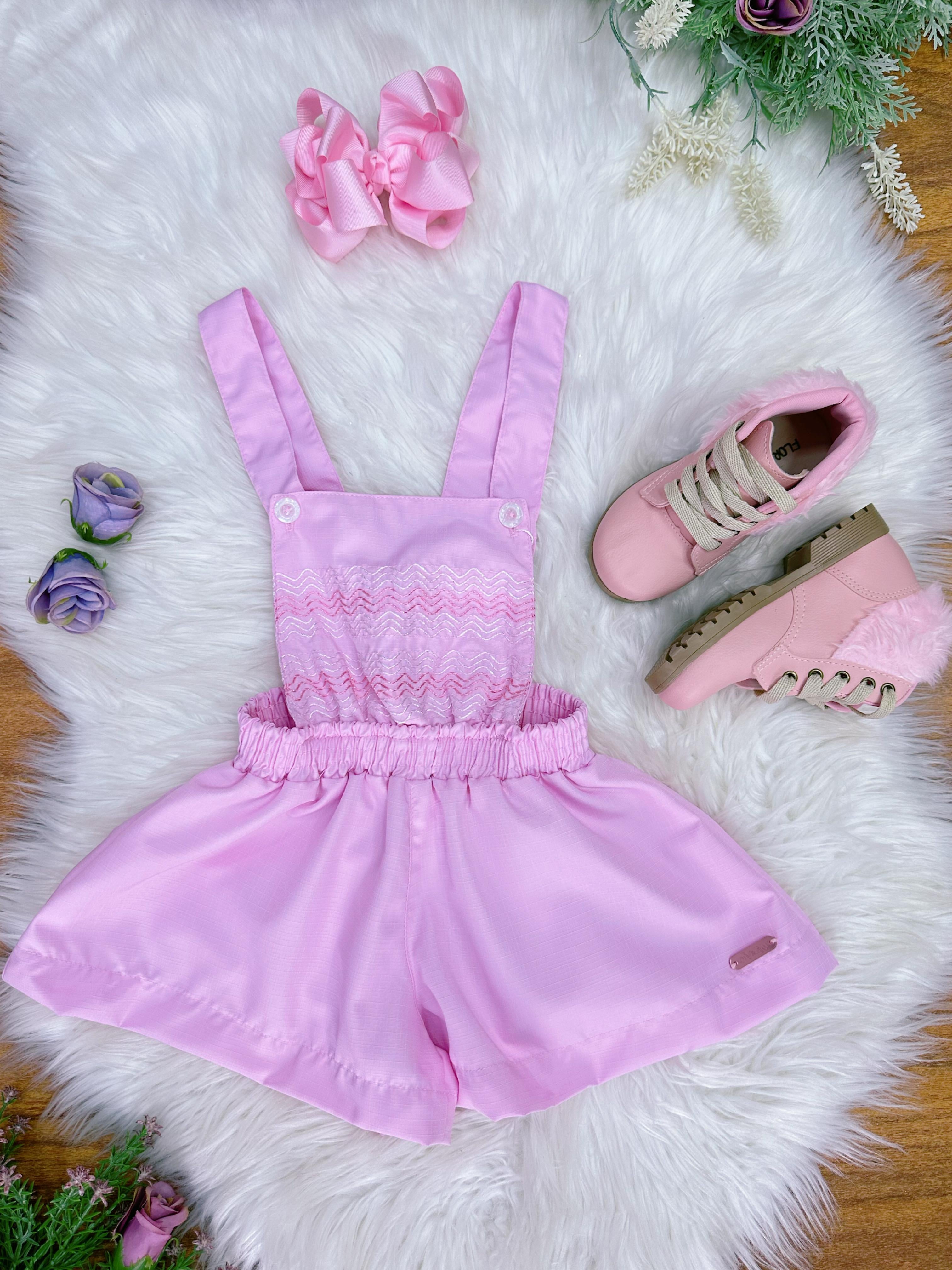 Macaquinho Infantil Rosa Claro Casual Festas Luxo