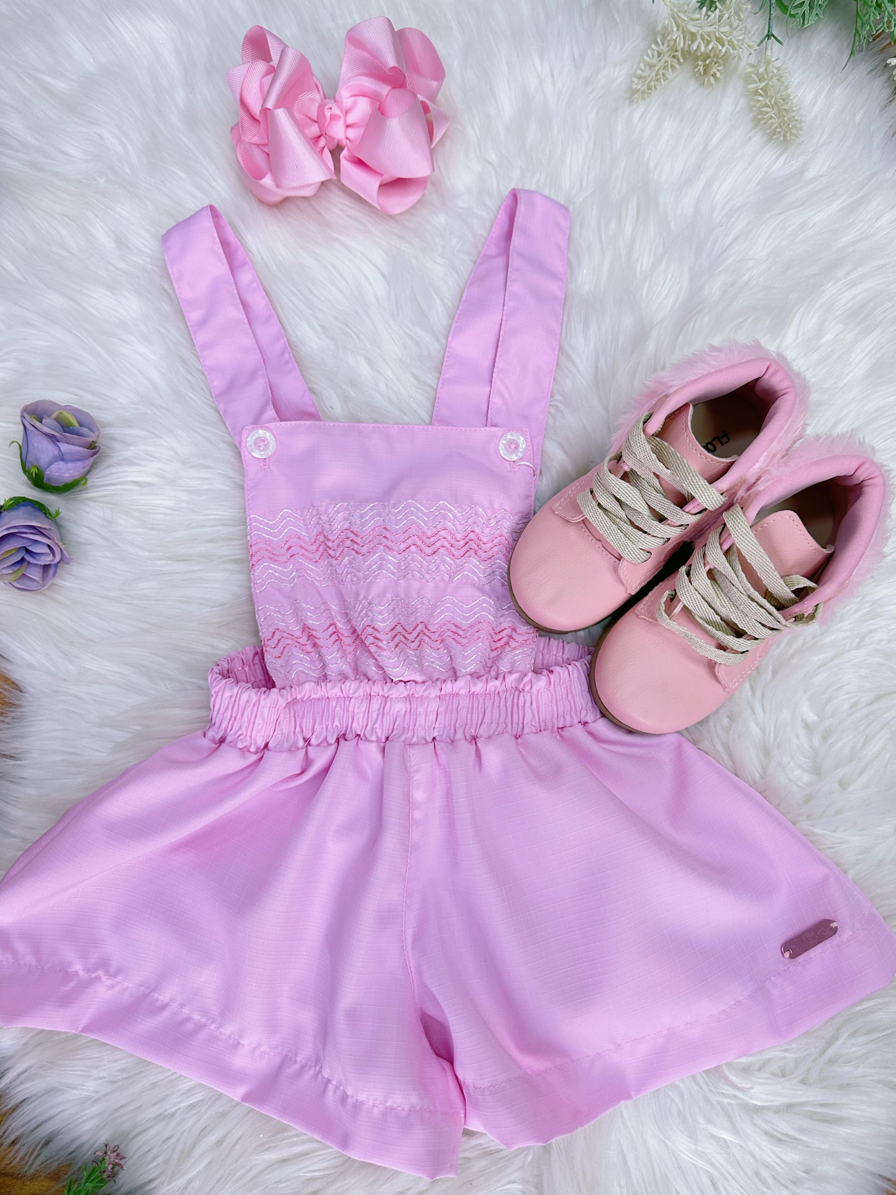 Macaquinho Infantil Rosa Claro Casual Festas Luxo