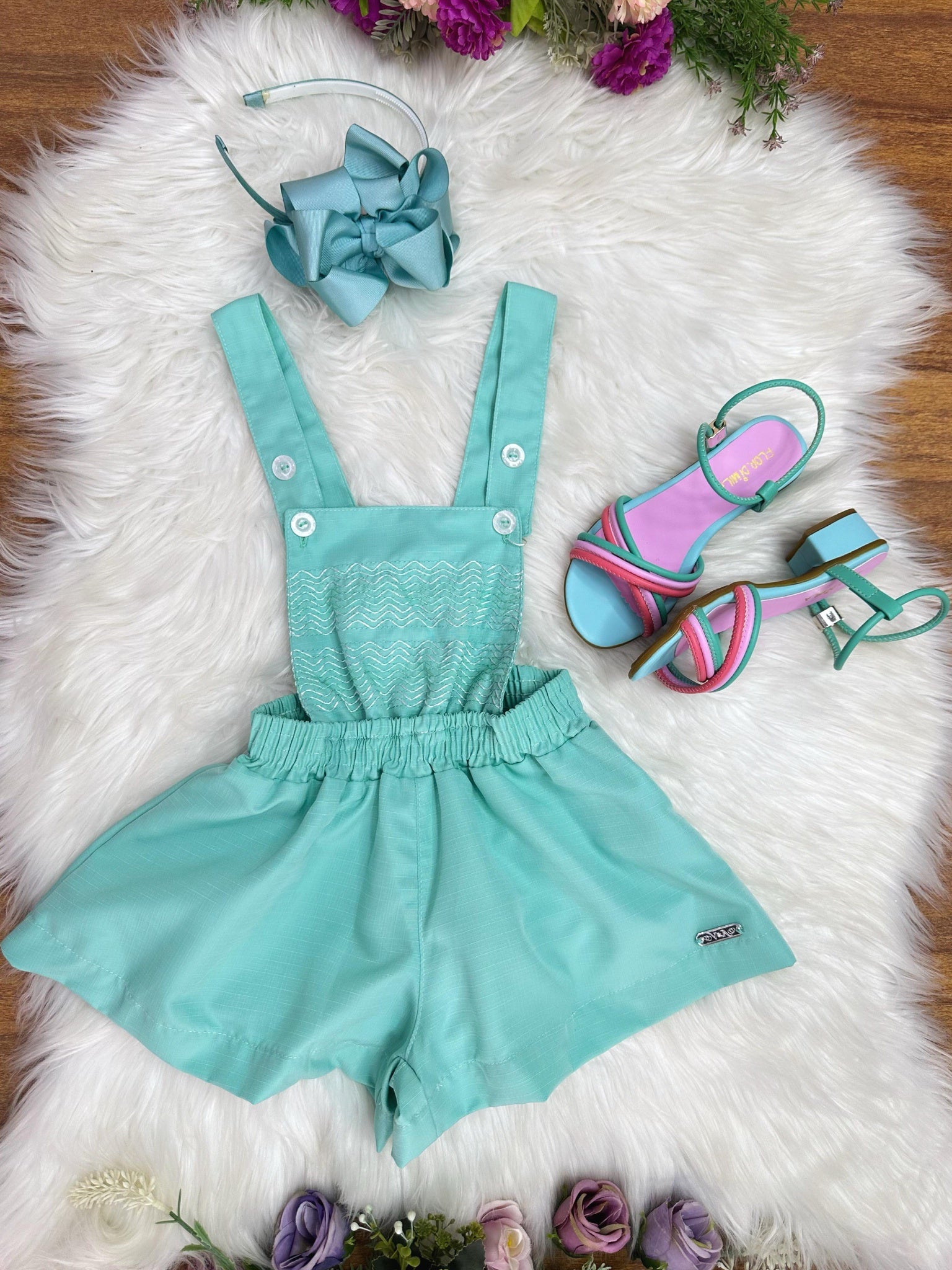 Macaquinho Infantil Verde Claro Casual Festas Luxo