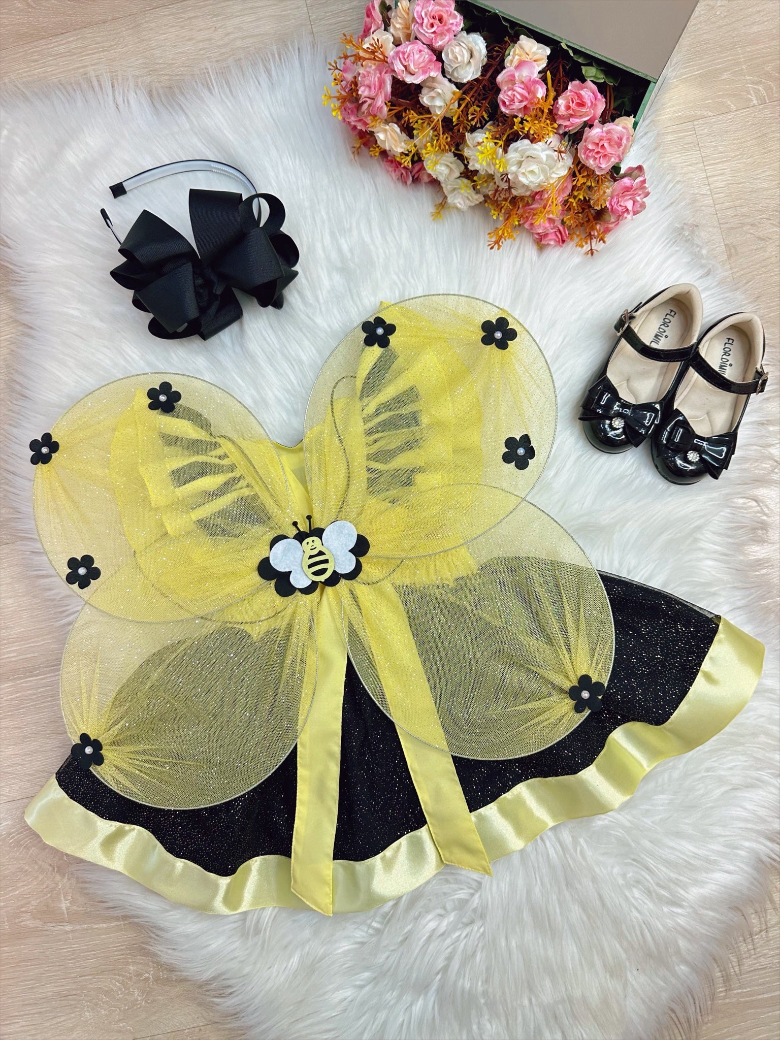Romper Abelhinha Com Asa e Apliques Luxo Amarelo