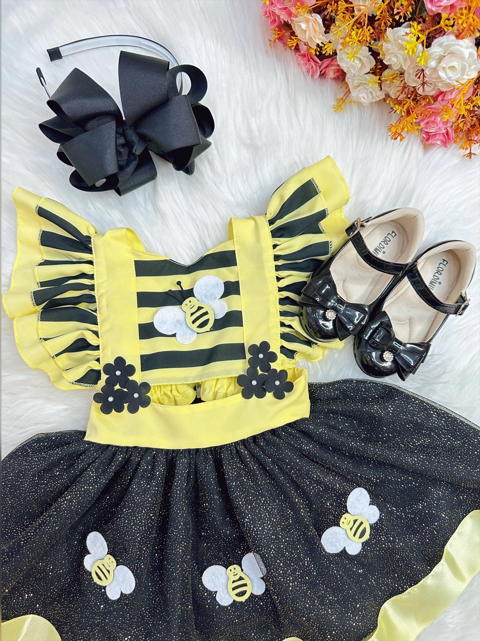 Romper Abelhinha Com Asa e Apliques Luxo Amarelo