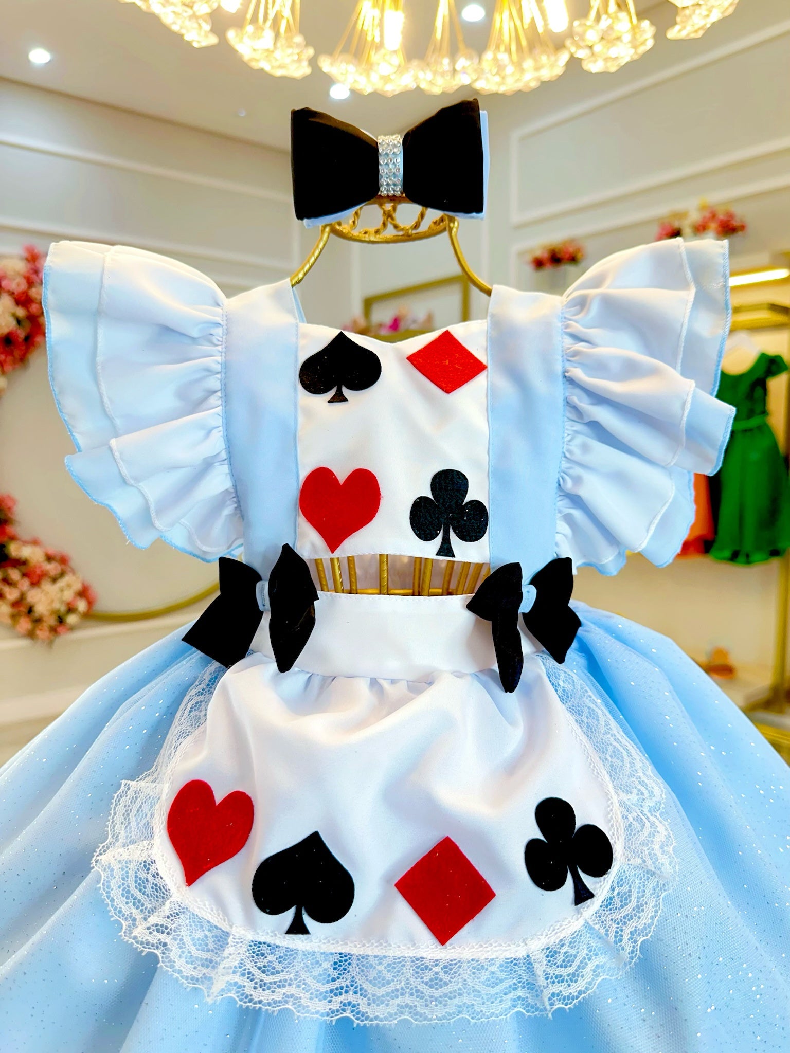 Romper Alice no Pais das Maravilhas Azul Glitter Festas Luxo