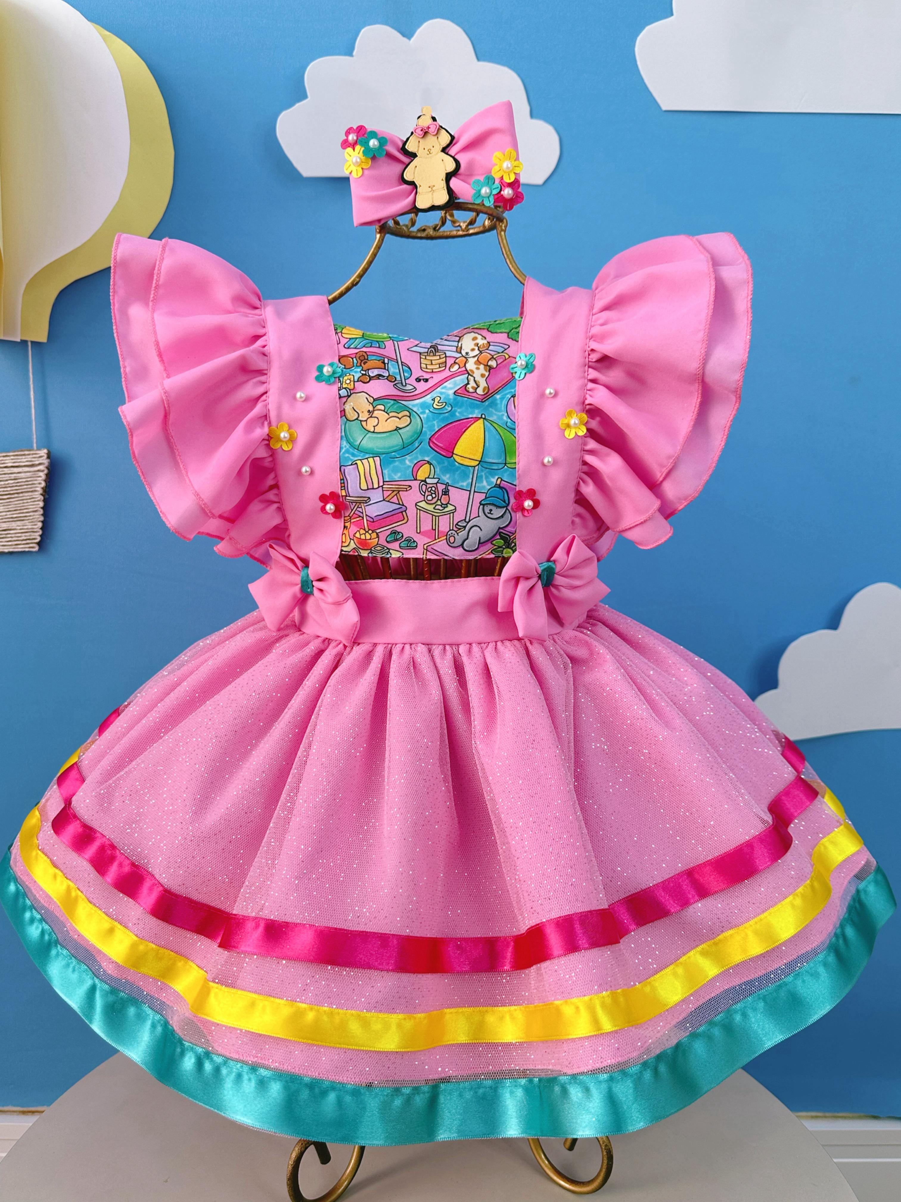 Romper Bobbie Goods Rosa C/ Laço Festas Luxo