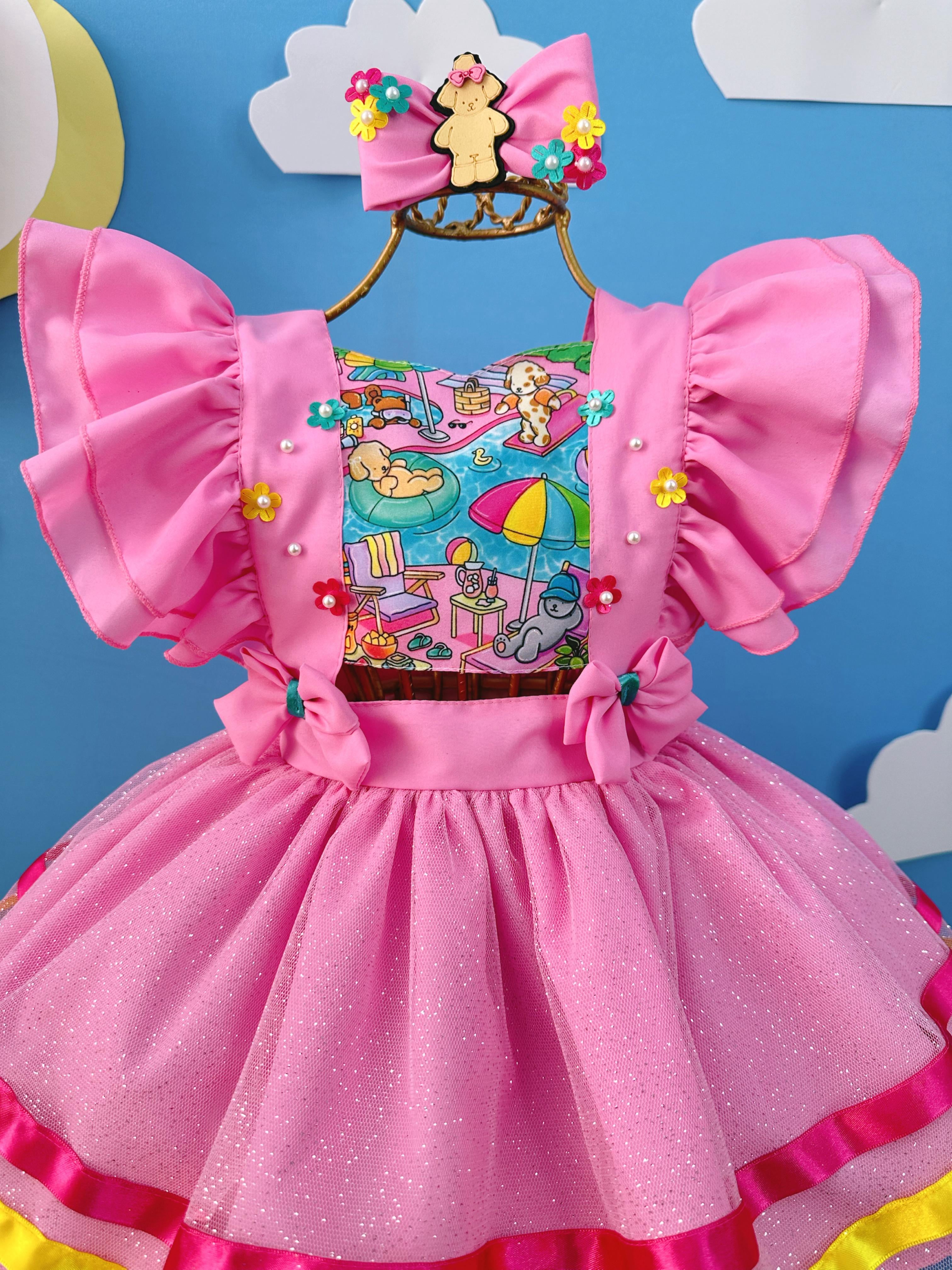 Romper Bobbie Goods Rosa C/ Laço Festas Luxo