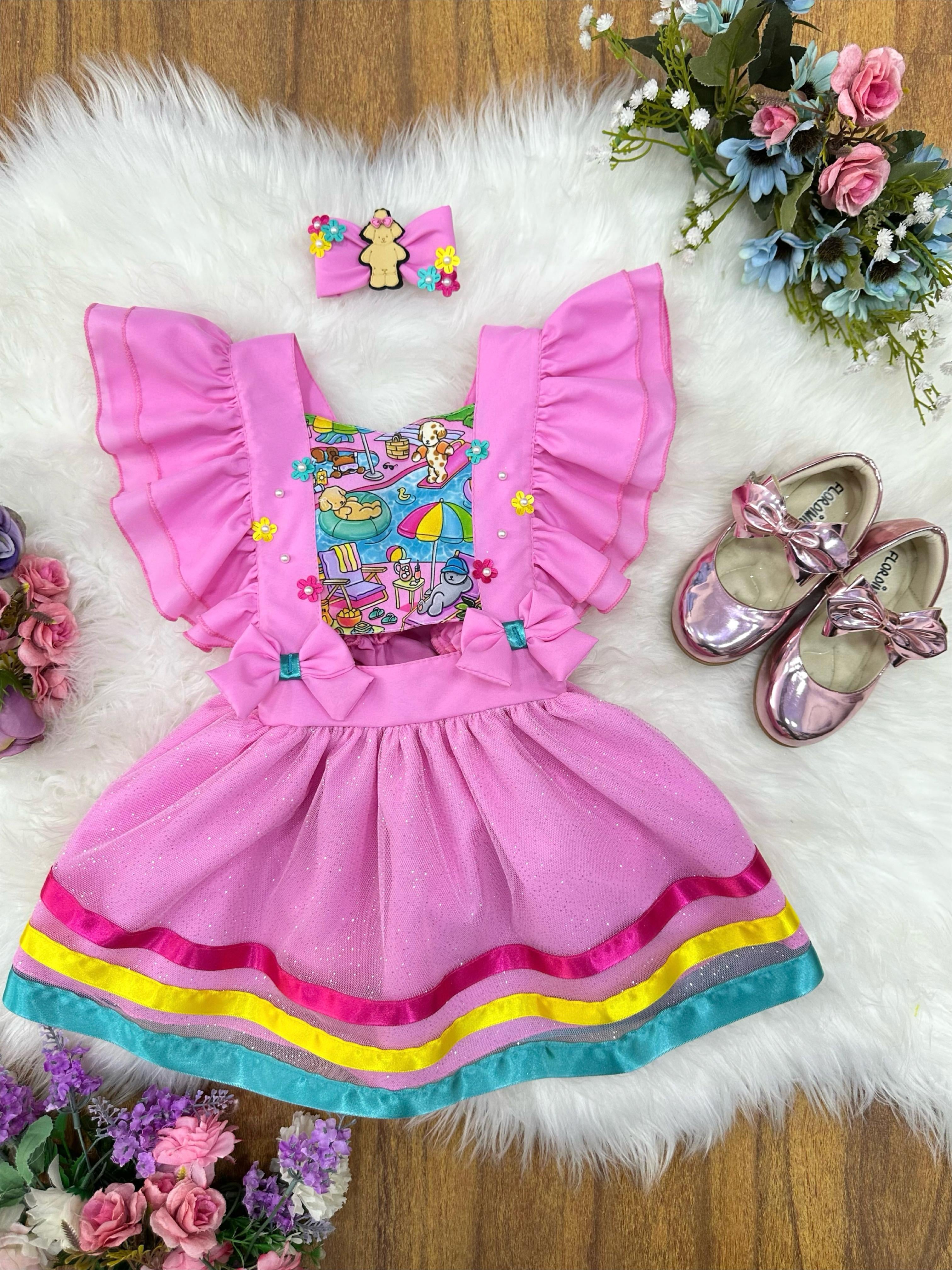 Romper Bobbie Goods Rosa C/ Laço Festas Luxo