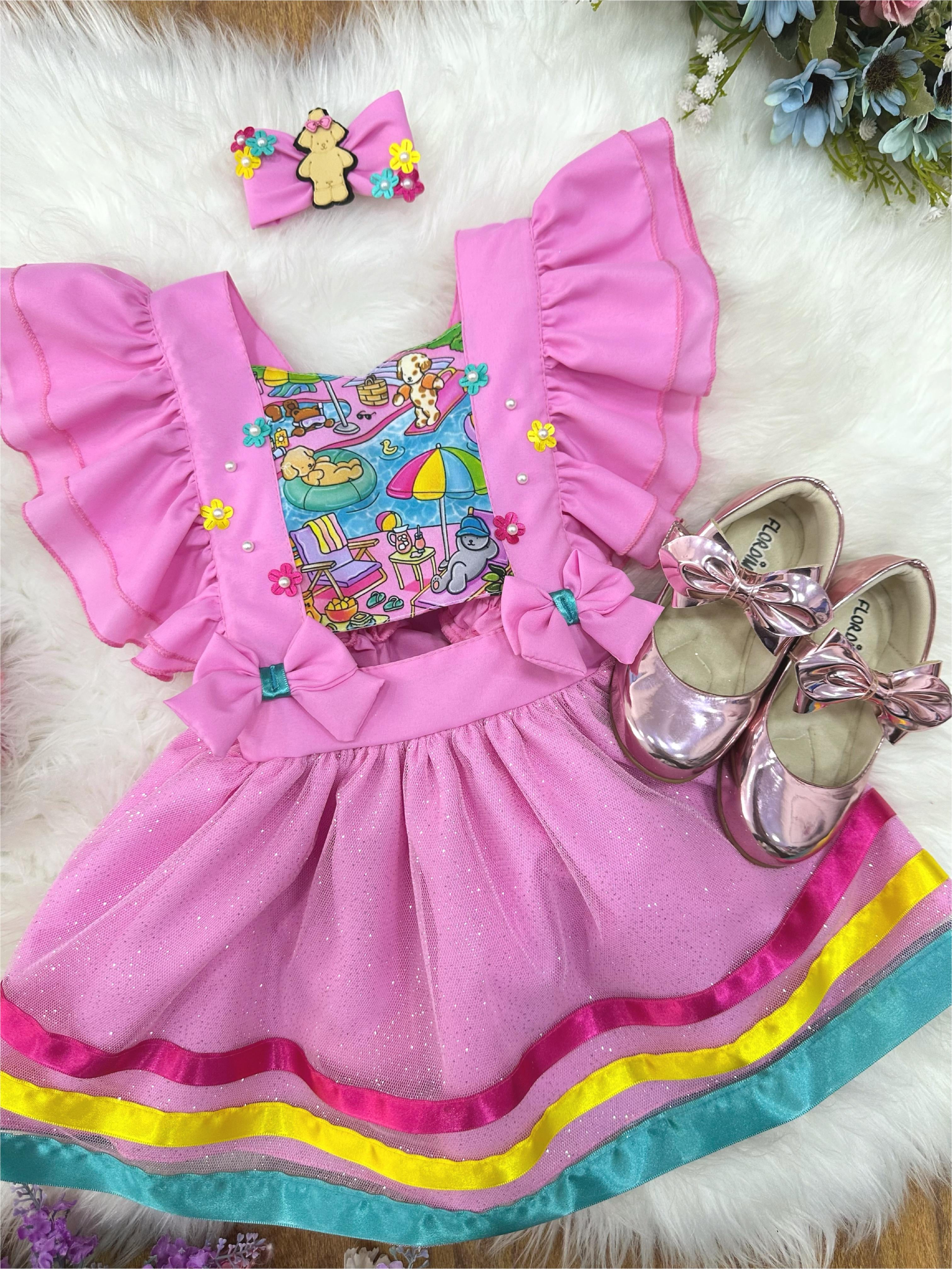 Romper Bobbie Goods Rosa C/ Laço Festas Luxo