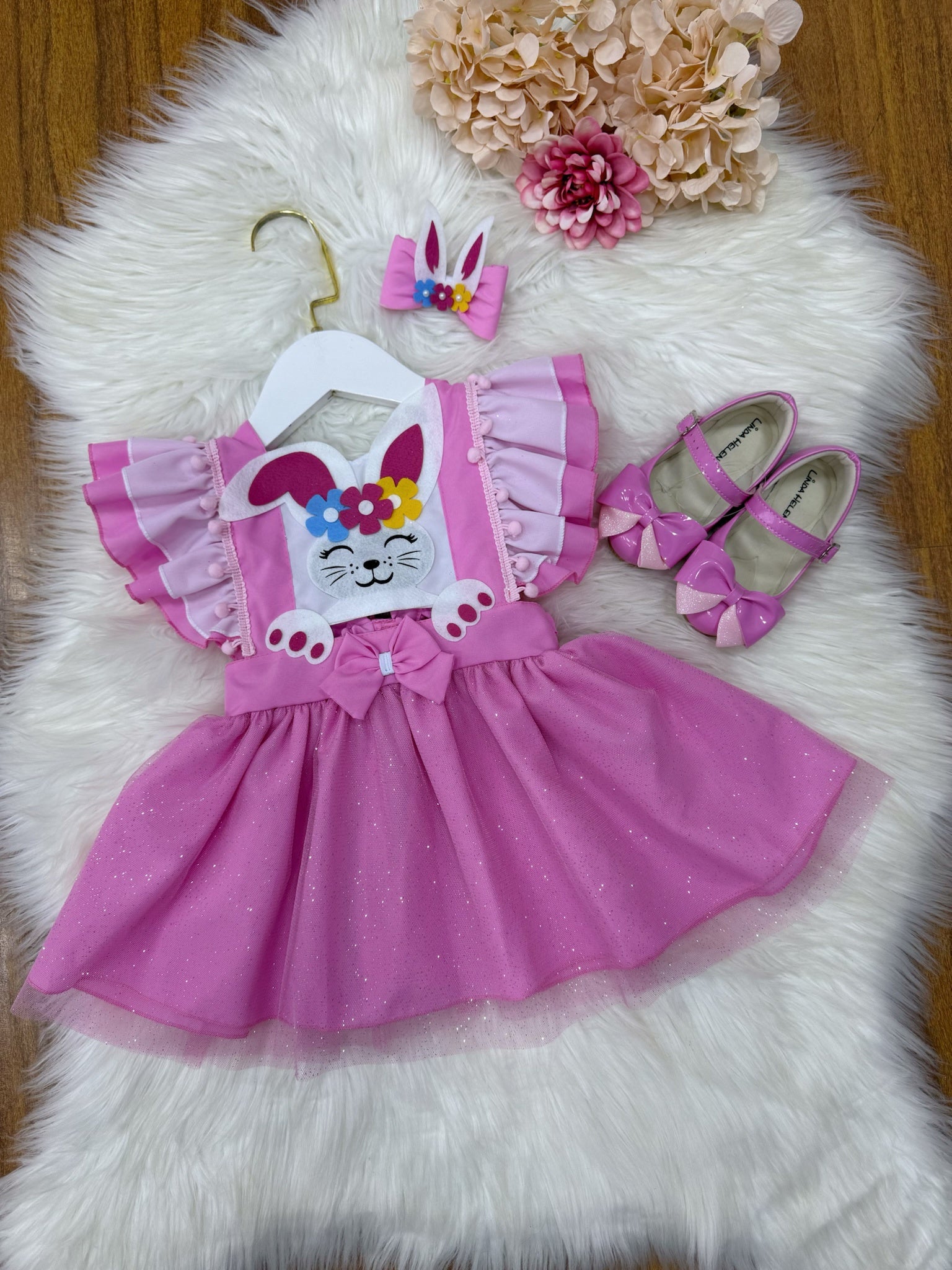 Romper Coelhinho da Páscoa Saia Com Glitter Super Luxo