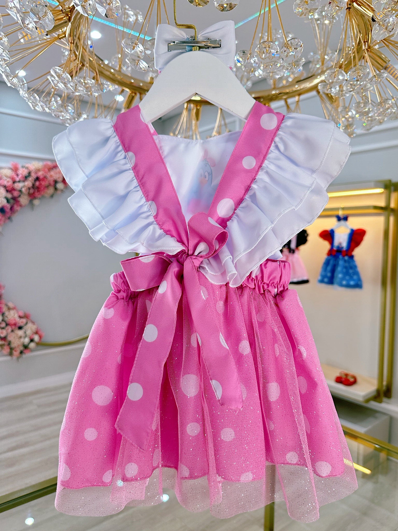Romper da Galinha Pintadinha Rosa Com Laço Luxo