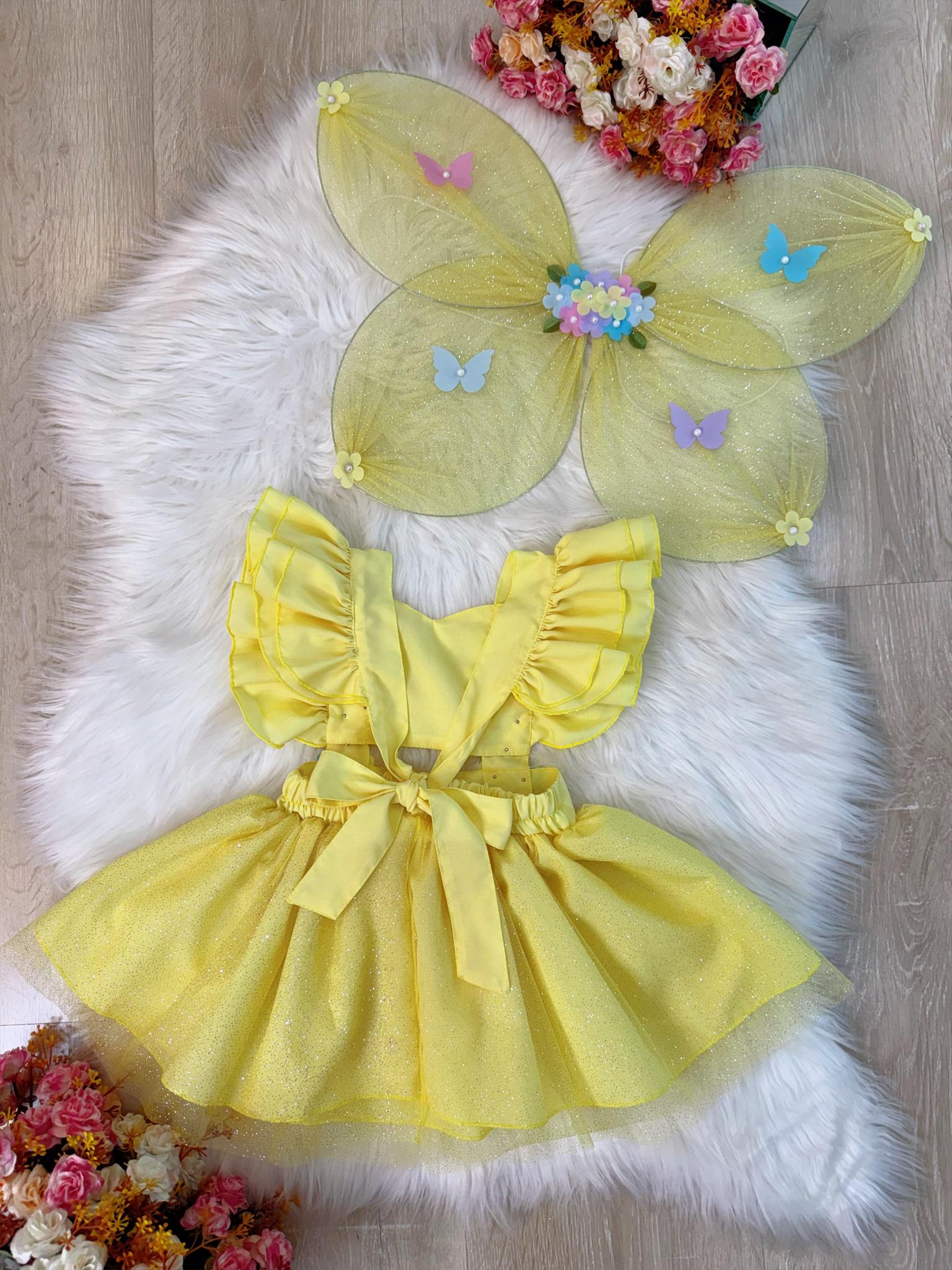 Romper Jardim Encantado Com Asa Amarelo Luxo